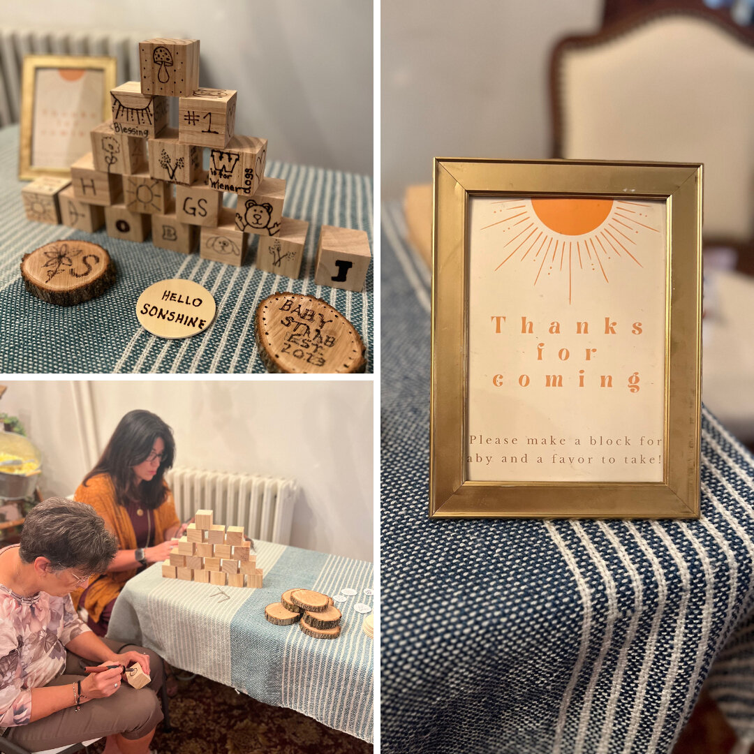 Last month I was invited to be a part of a special day with a super sweet family. Guests of this baby shower were able to burn wood blocks for Baby Staab to play with for years to come! ⁣
It was such a perfect idea, and I was so grateful to be a part