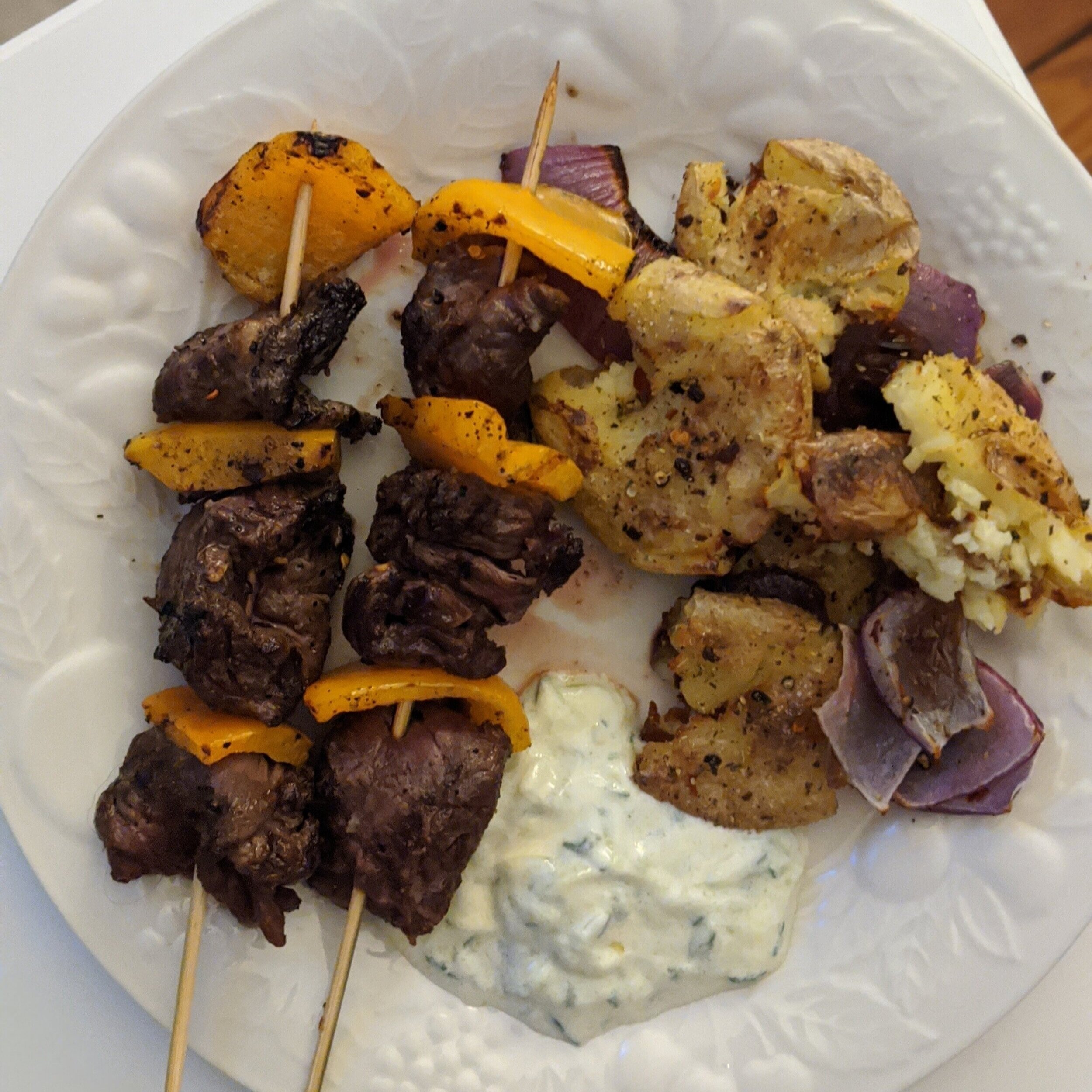 Steak Skewers + Smashed Potatoes