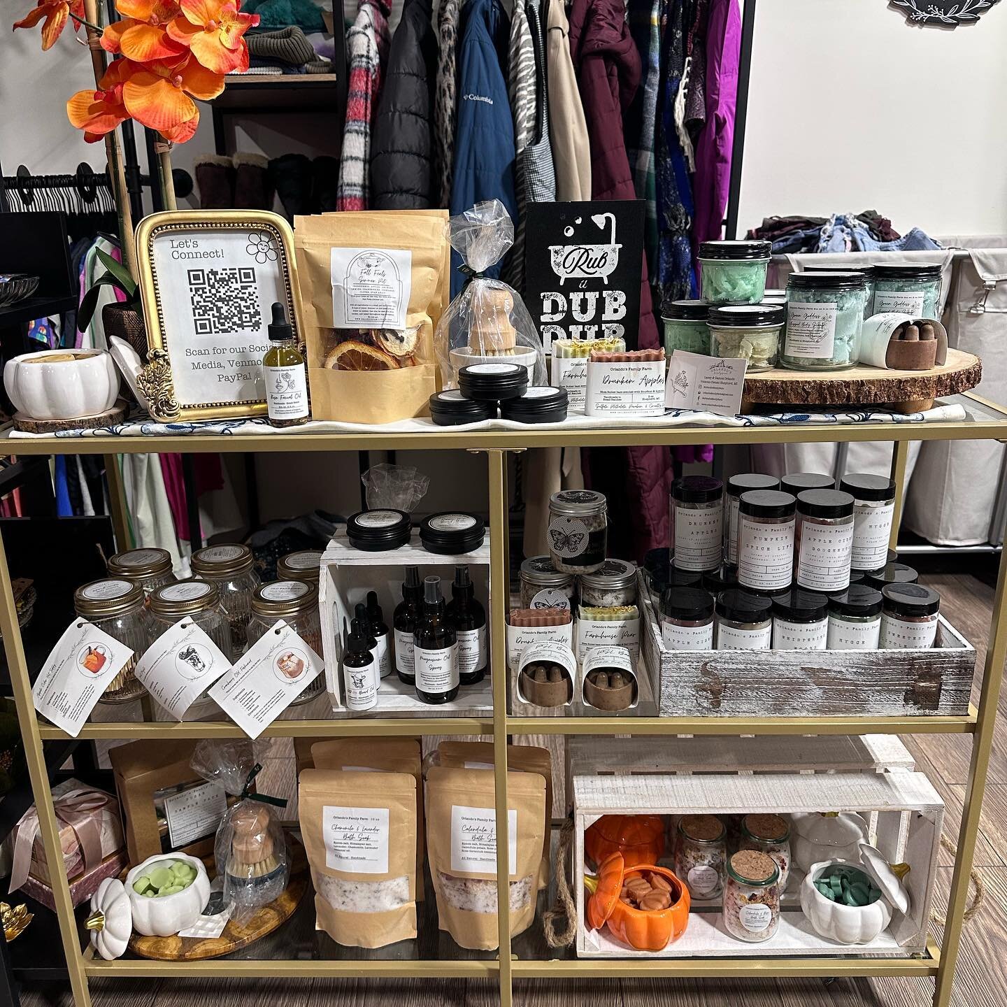 ✨This is our gorgeous new display @gracelynsgoodies ✨ You can now find some of our products at her beautiful consignment shop in downtown Shepherd! She literally has the cutest clothes &amp; accessories for women and men, so be sure to stop by and ch