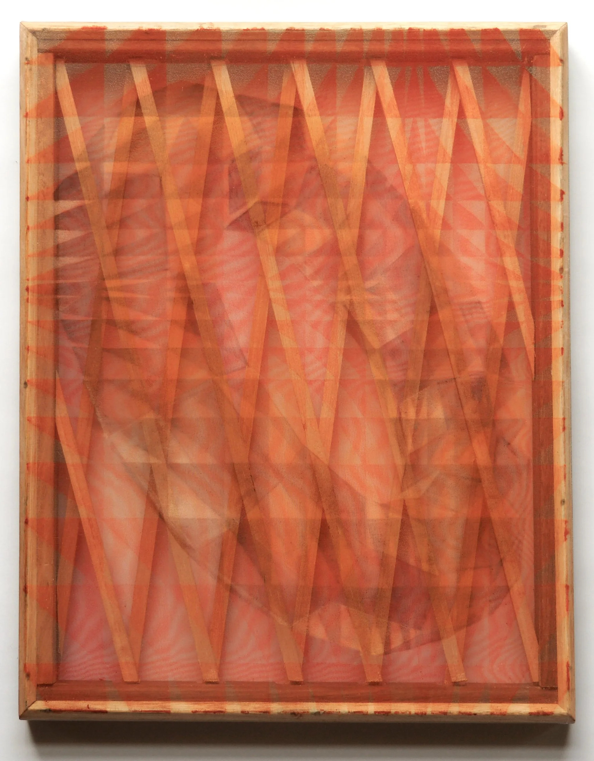 'Journey,' 2025, Oil on organza, timber inlay, ash and ironbark support. 33 x 44.5cm