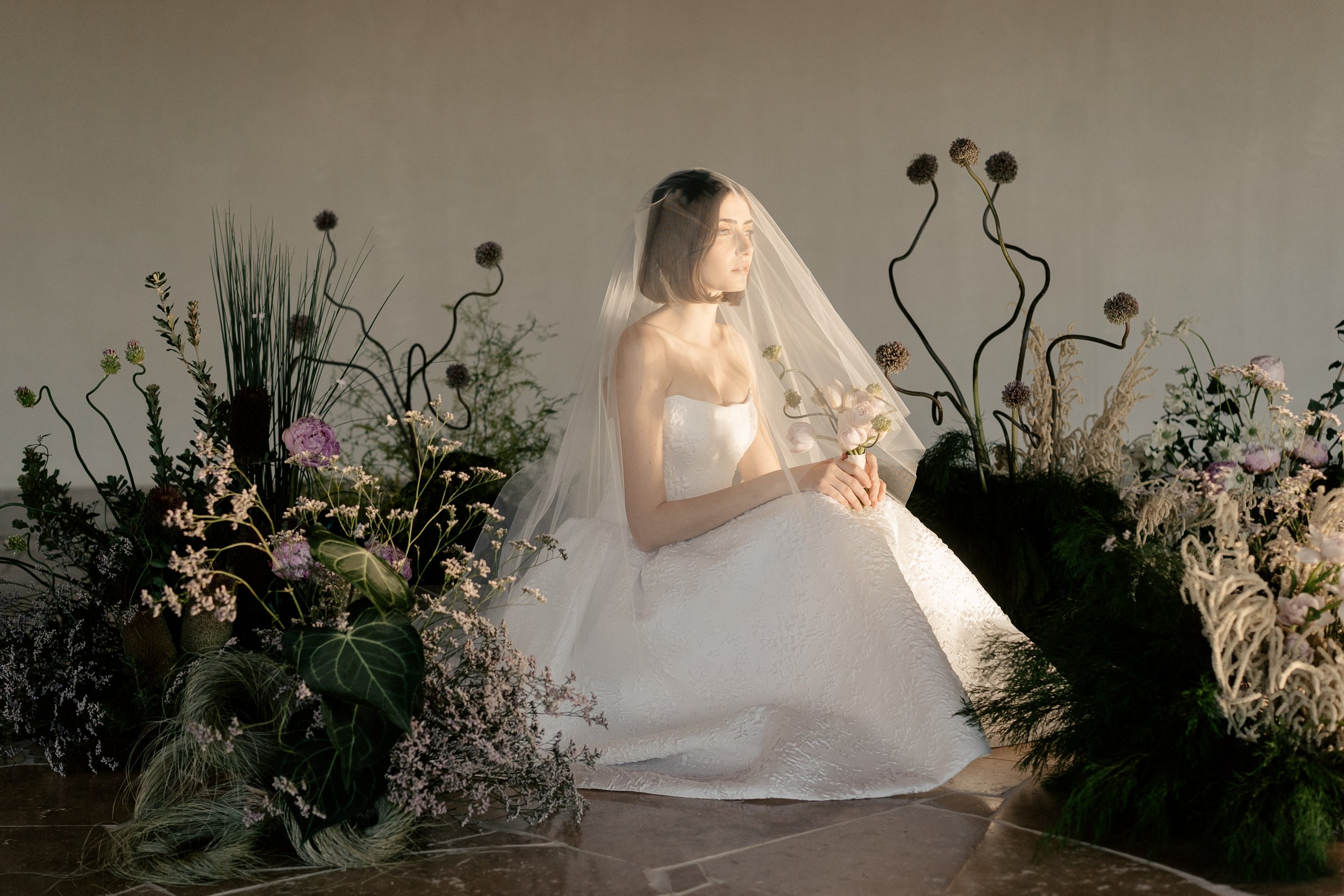 Modern, sculptural floral design, modern bride, modern wedding flowers, modern bridal bouquet, sculptural bridal bouquet, The Dairy Ravensbourne, Trent and Jessie Photography, Editorial Flowers, Editorial Floral Design, Modern wedding flowers, weddin