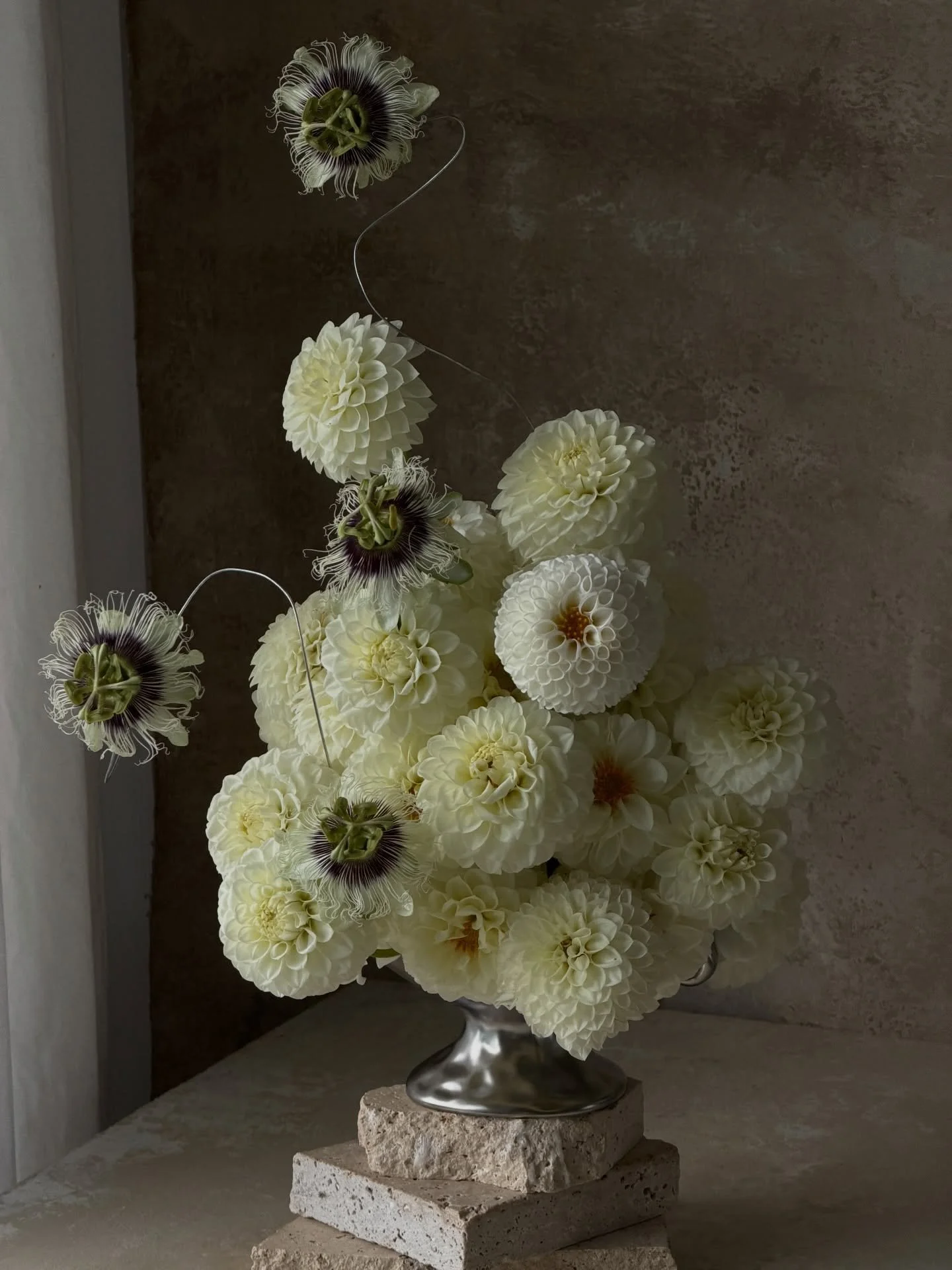 dahlias and passifloras from the garden.
