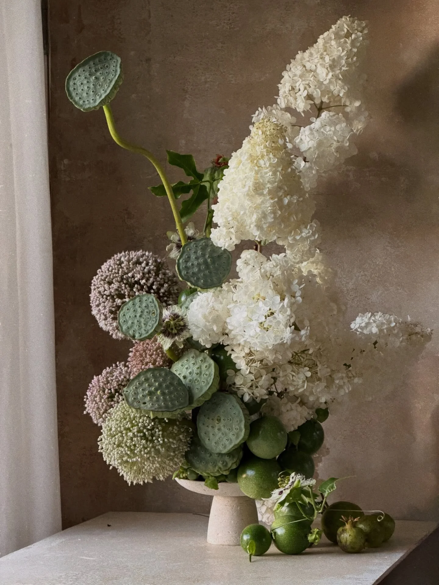 When the markets give you leeks and lotus and paniculata, and the garden gives you Passiflora, passionfruit and pomegranates.