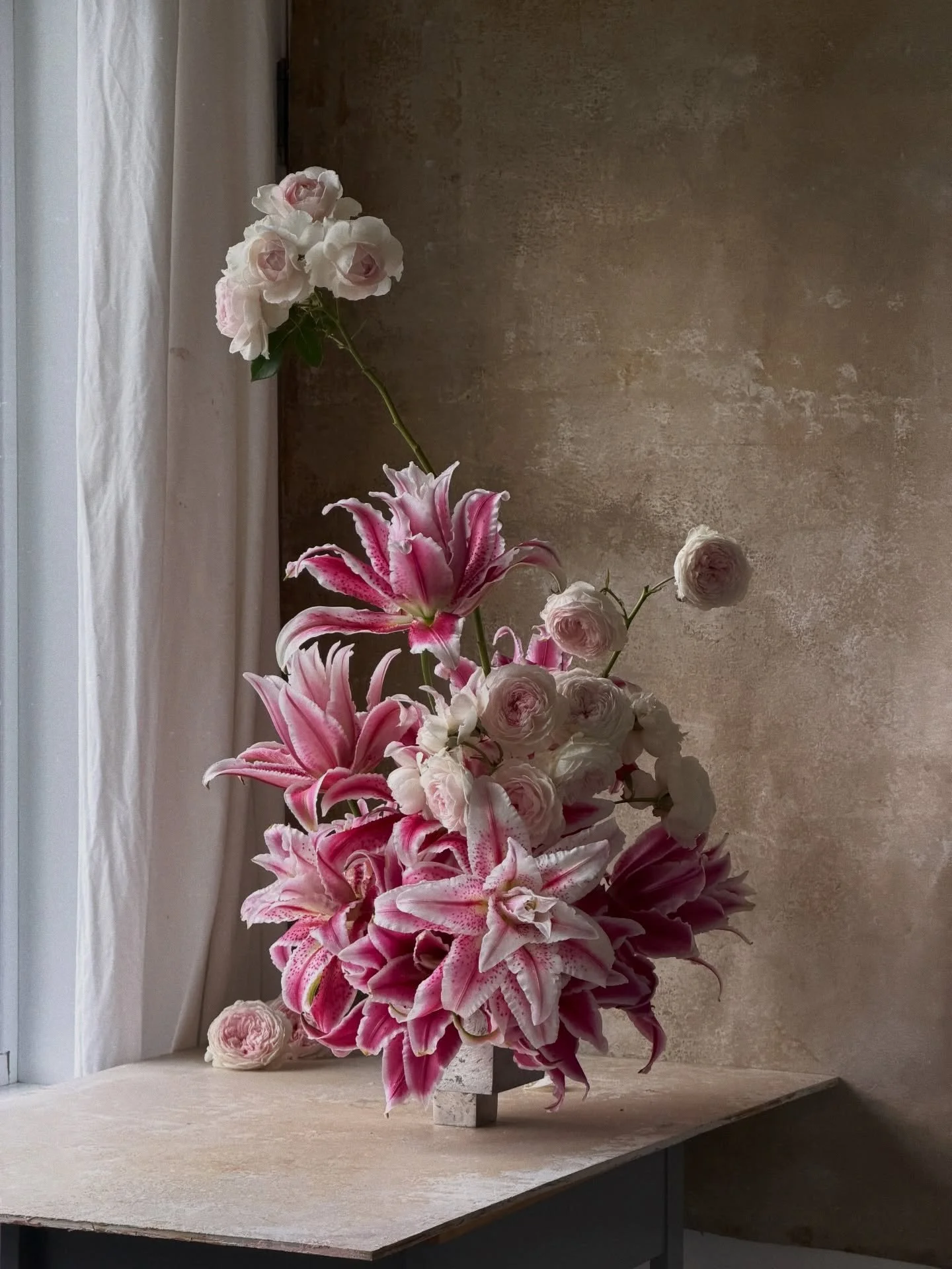 First arrangement of the year, just to dust off the cobwebs before a gorgeous elopement tomorrow. This gal was simple, some truly stunning  rose lilies and Earth Angel roses from my garden. In January last year I lost one of my oldest and best friend