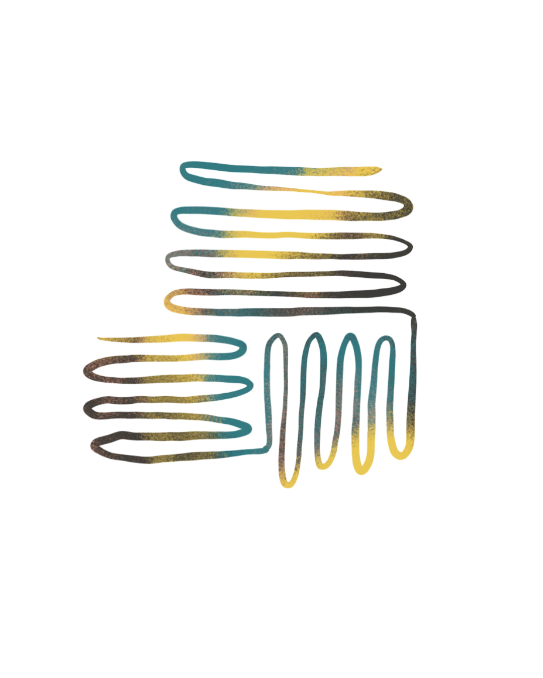 Abstract line art with multicolored lines forming a vertical shape on black background.