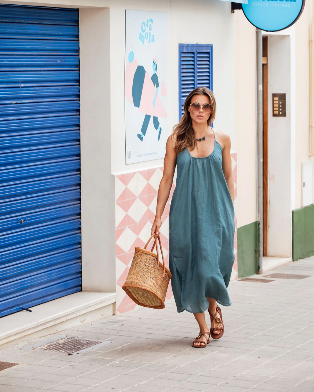 Linen Strap Dress Long