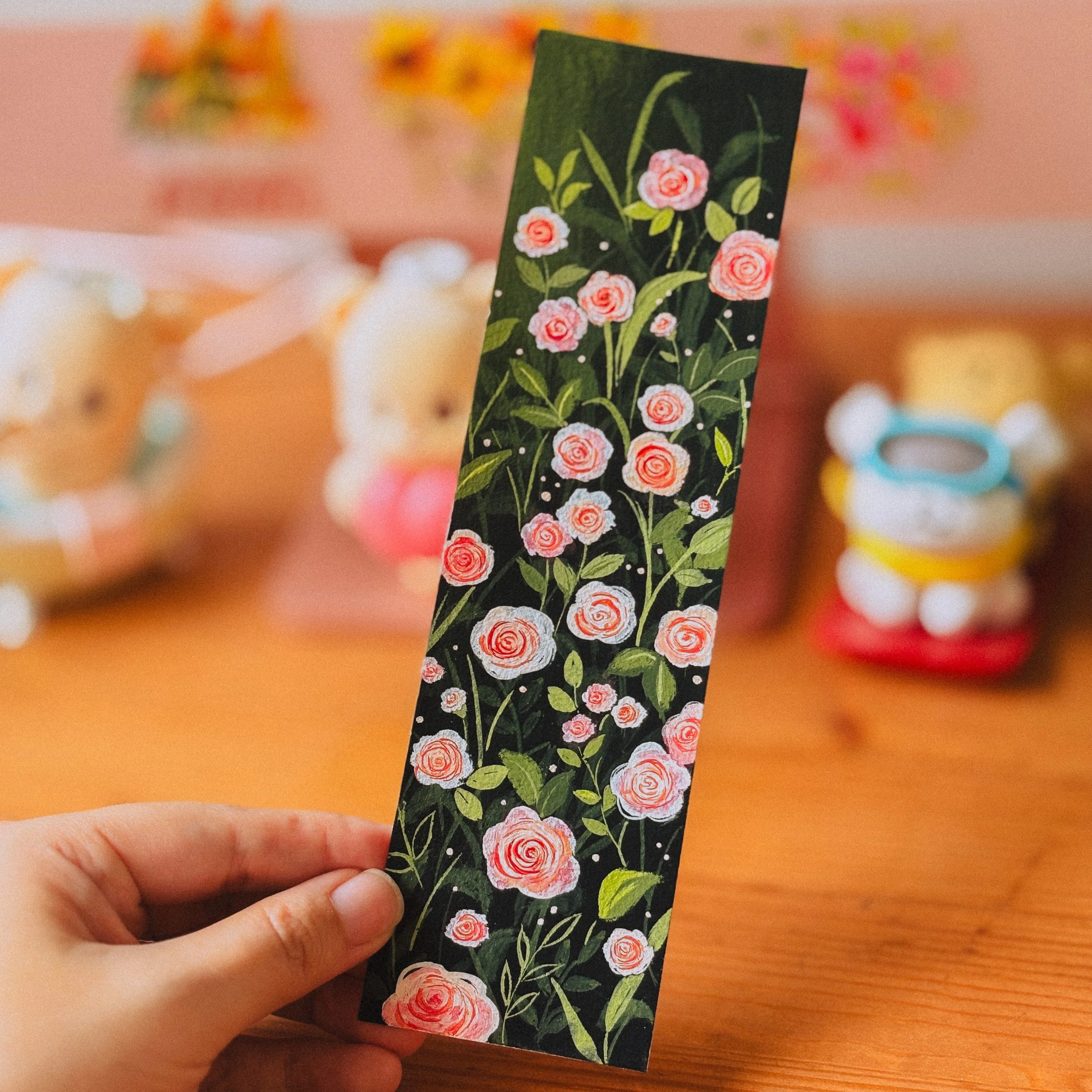 Hand-Painted Wildflower Bookmark | Pink Roses