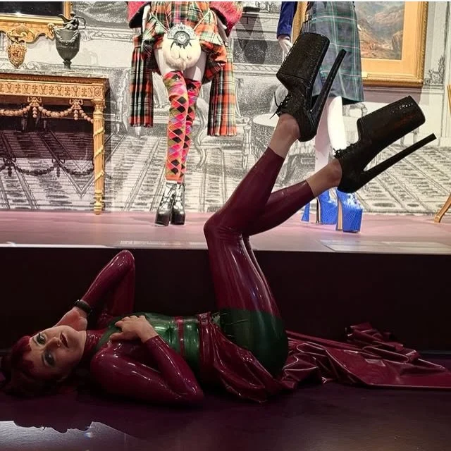 Created seminal moments at the @viviennewestwood X @kawakubosan exhibition at @ngvmelbourne ! I wore my 12&rdquo; heel green mock croc platform Terry de Havilland shoes, who was likely involved in the making of these shoes in the Westwood collection.