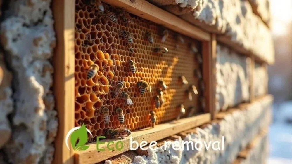 “Hidden honey bee hive inside house wall showing comb structure.”