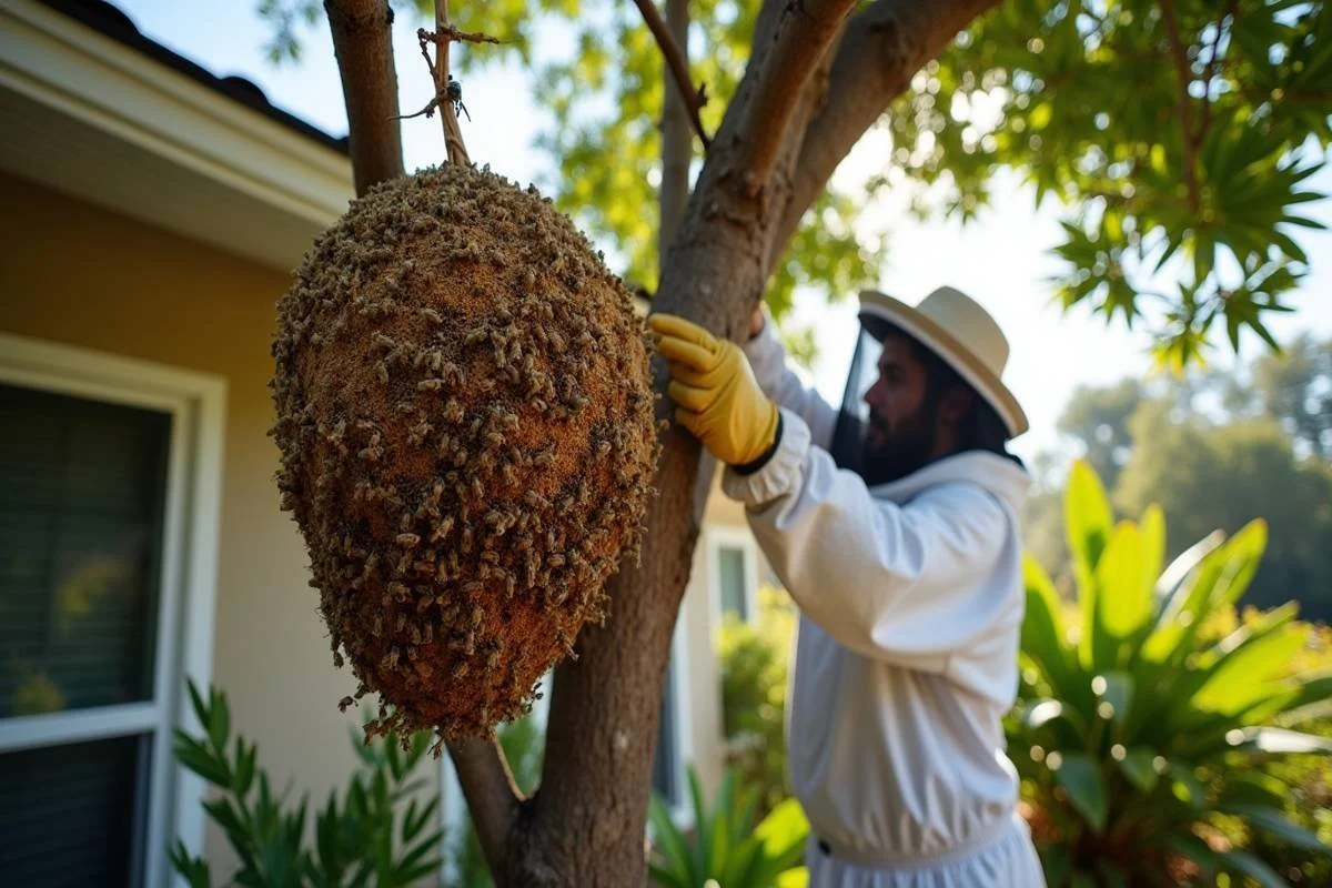 "Bee removal expert relocating hive from tree near Florida home"
