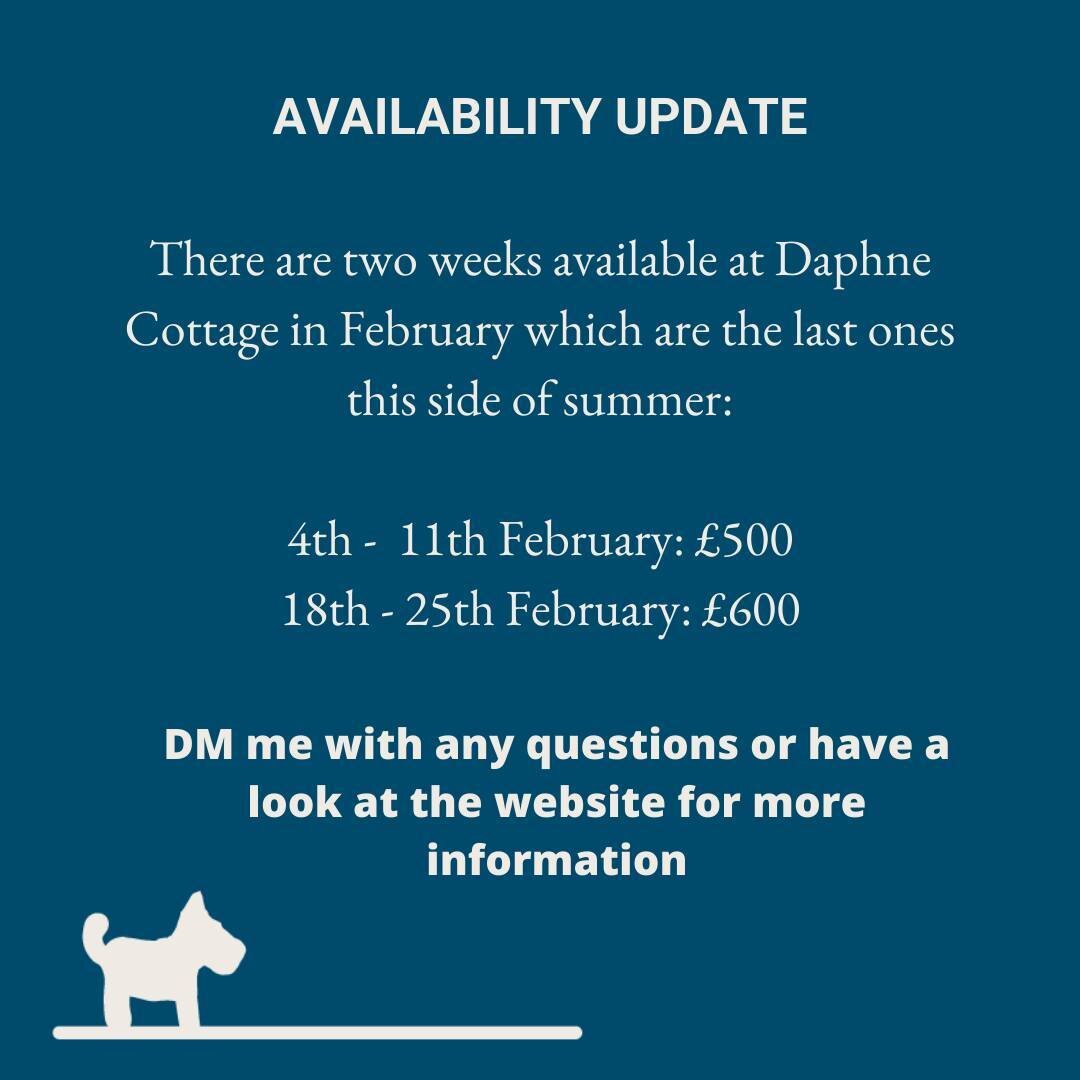 I don't usually post availability on our little grid but I've had a load of enquiries this week so thought it might be useful..... After these two weeks in February the next available week is in July, and there are still two in August as a couple of 