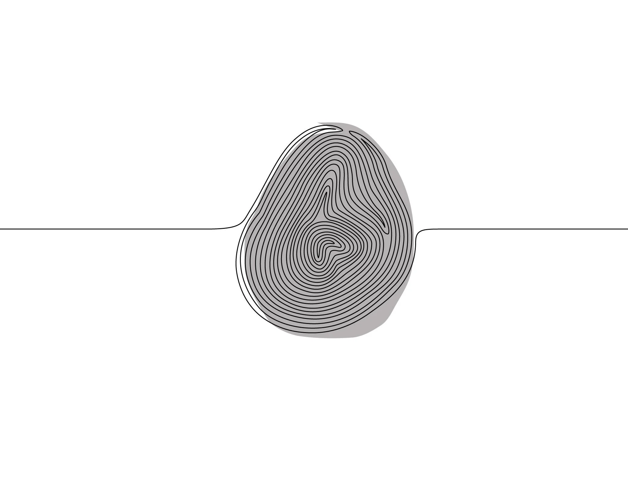 A stylized illustration of a fingerprint with a shadow, centered on a white background.