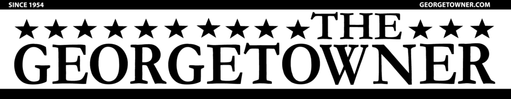 Black and white promotional banner for Georgetown, with text mentioning 'Since 1954' and the website georgetownner.com.