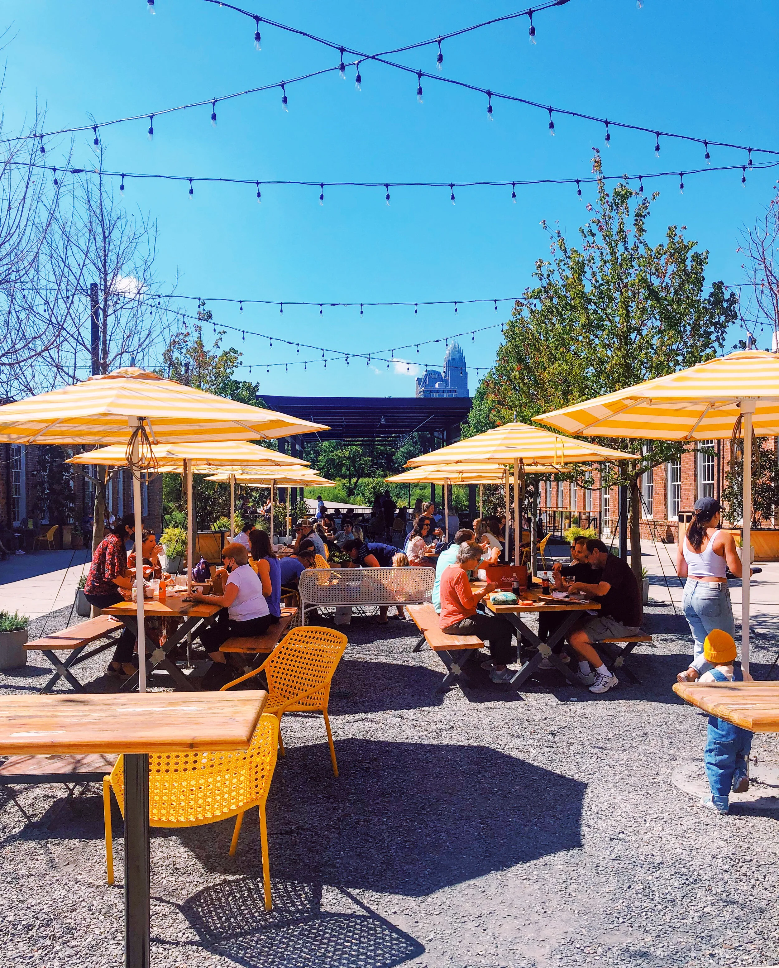 Outdoor seating at Optimist Hall