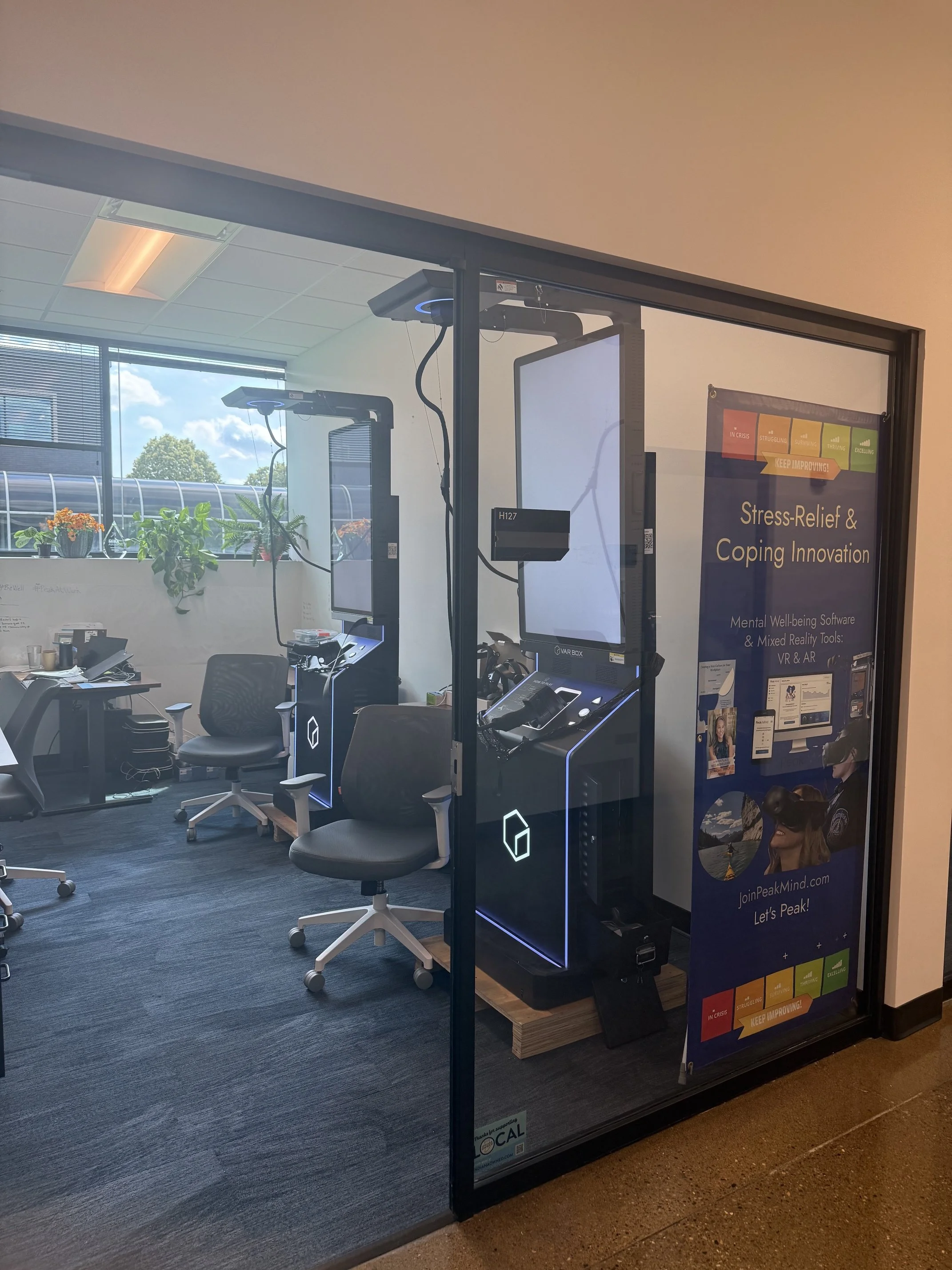 Calming game kiosk for users to experience VR immersion.
