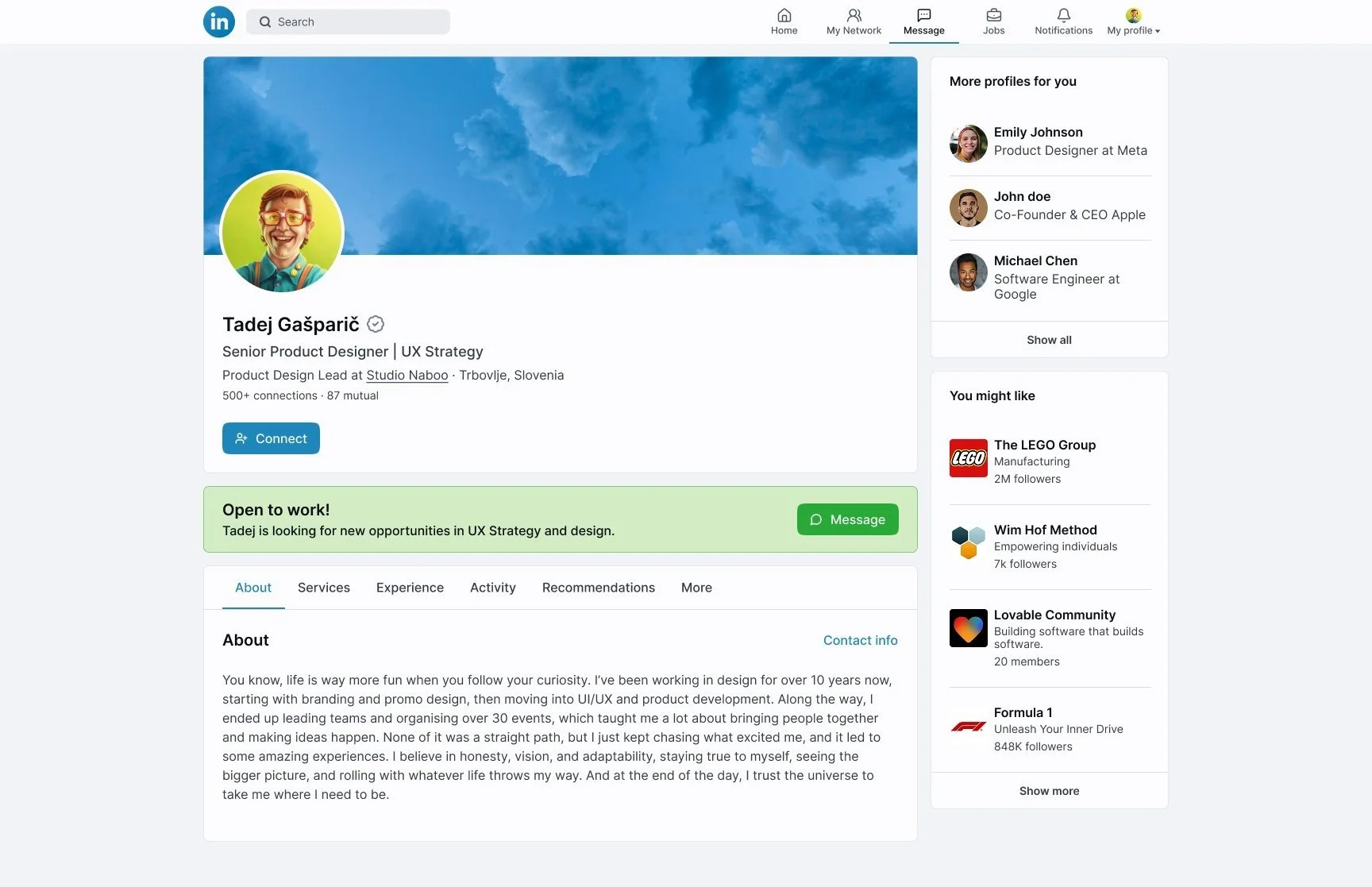LinkedIn Profile Page - Concept app redesign