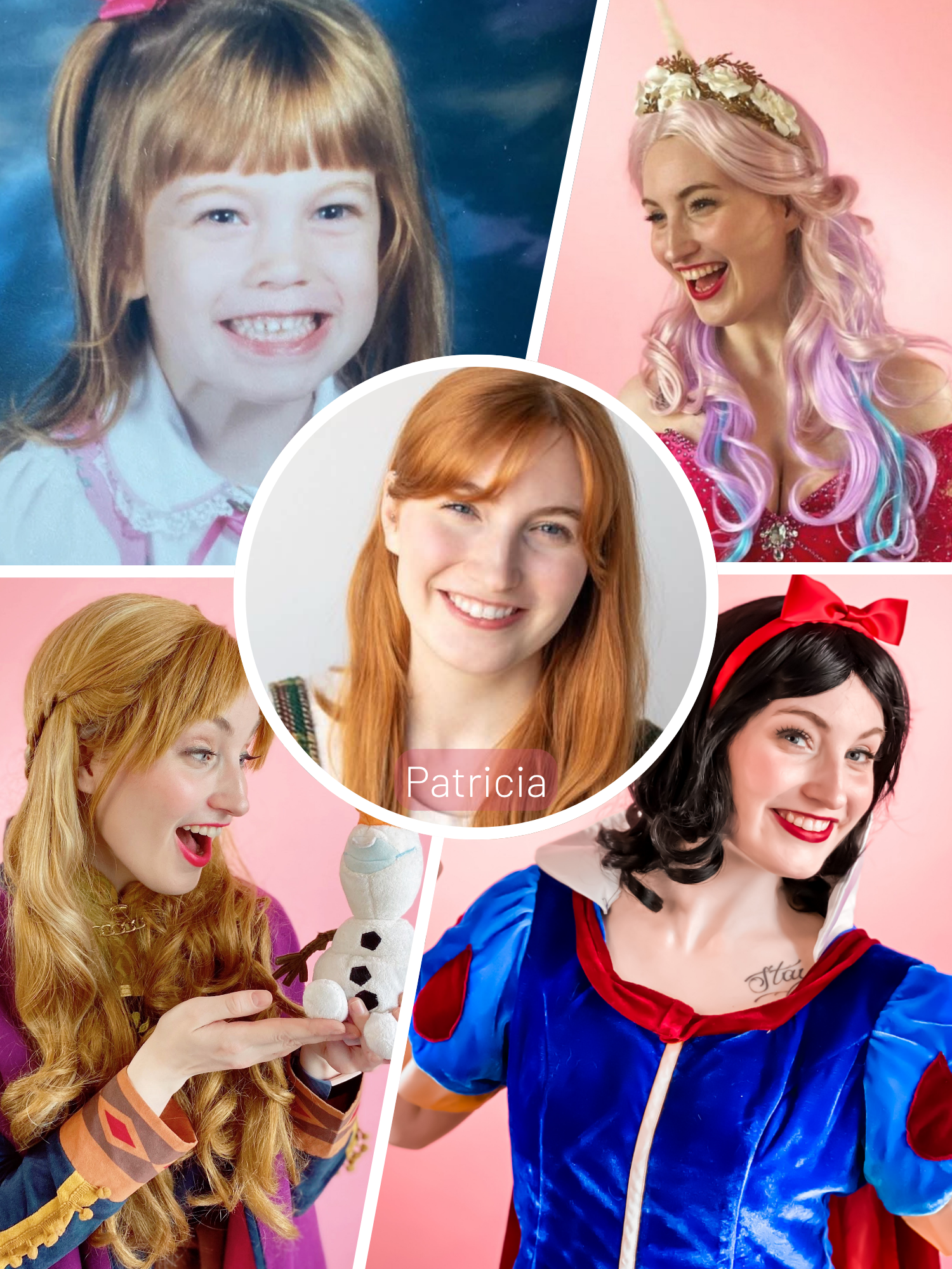 Patricia, professional princess performer bringing storybook characters to life for children's birthday parties and events.