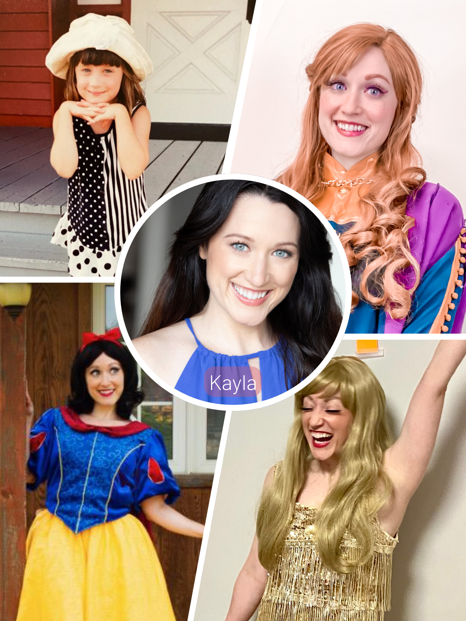 Kayla, professional princess performer portraying fairytale characters for children's birthday parties and events in Southern Ontario.