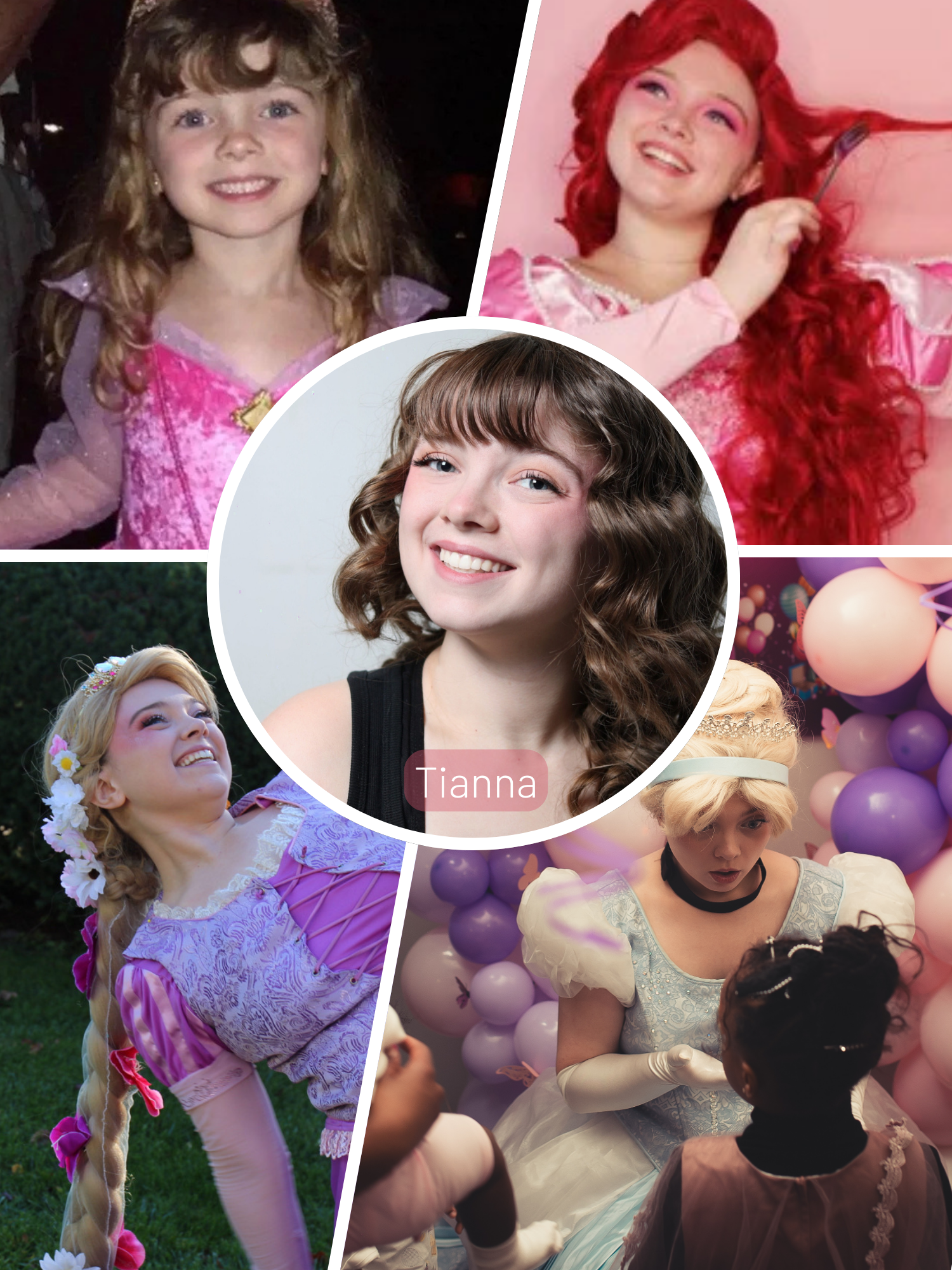 Tianna, professional princess performer bringing engaging storybook entertainment to children's birthday parties.