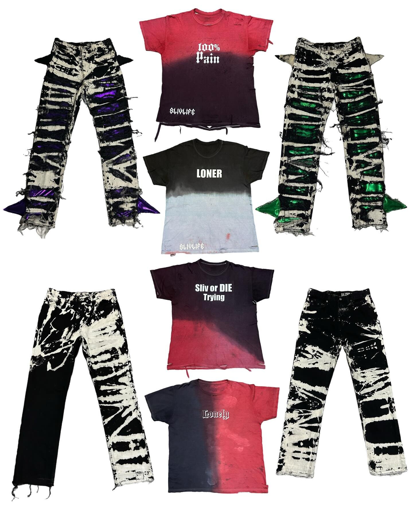 First drop of 2024 available now on my website! 100% pain self expressions through my clothing! 💯☠️

Very proud of this collection all handmade 1 of 1! You can order side spiked denim in your size with or without the spikes! 

4 shirts are 1 of 1. B