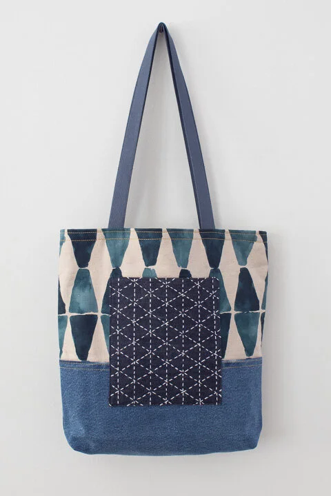 Patchwork Tote with Sashiko Pocket