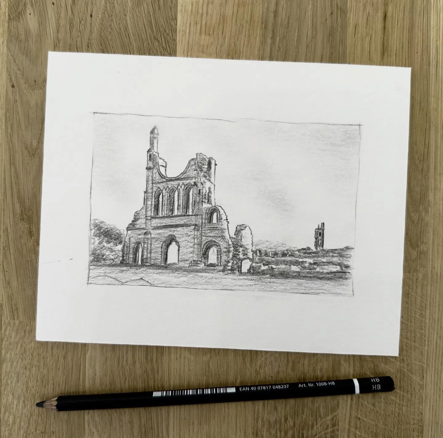 With Sutton Bank being closed for the next week for it&rsquo;s annual maintenance, our diverted daily commute to Helmsley takes us past Byland Abbey, so I thought that&rsquo;s good inspiration for a drawing!  Here&rsquo;s the initial sketch. 

#bylan