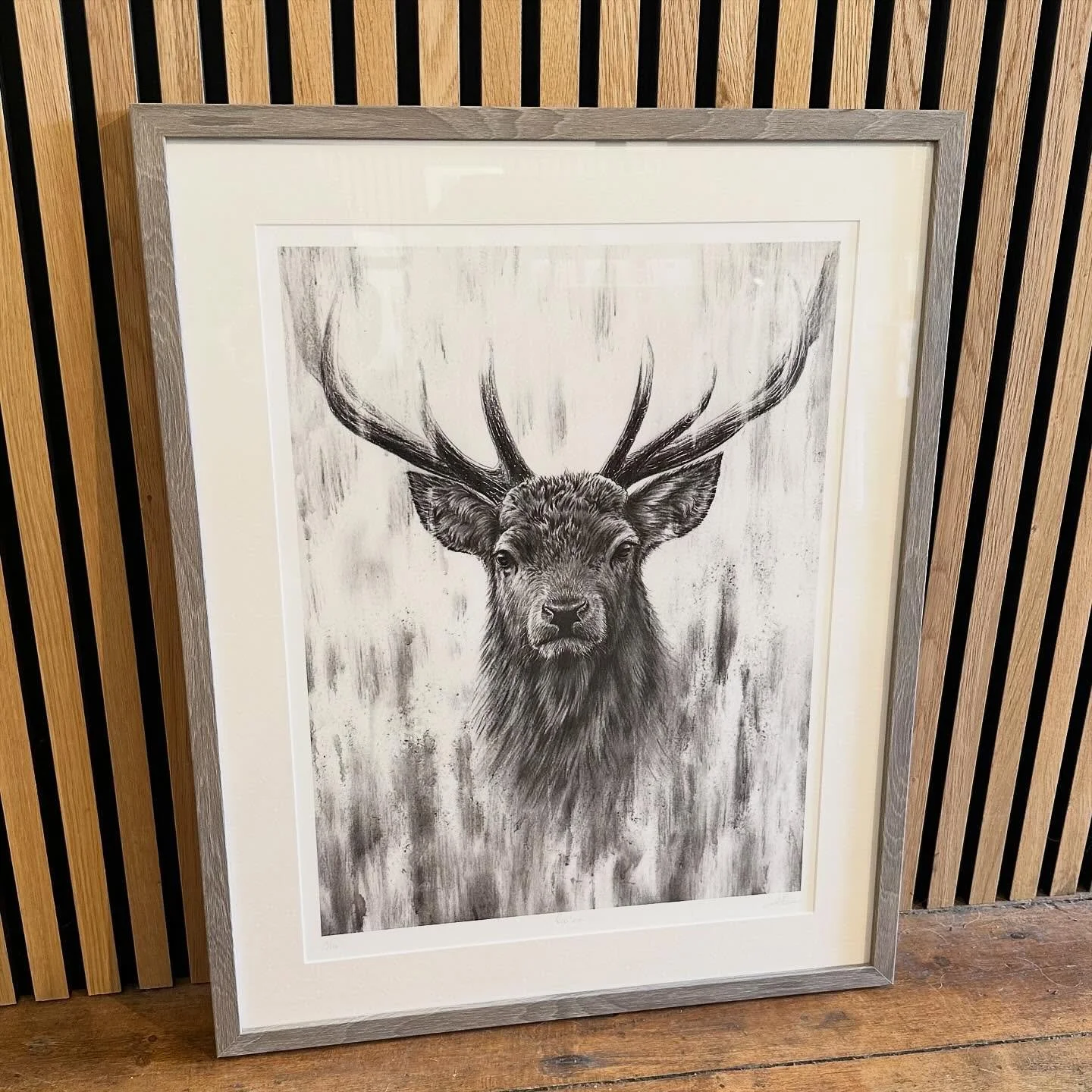 &lsquo;Red Stag III&rsquo; in a walnut veneer moulding from @centrado_trading. I&rsquo;ve framed this print in oak and charcoal grey before but sometimes a frame just sits with a print perfectly.