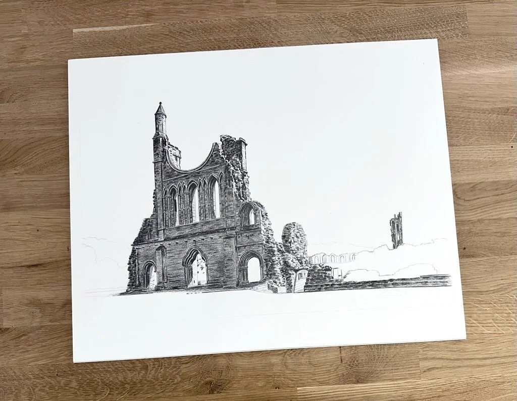 Chipping away at this drawing but not too much more to go now. 

#byland #bylandabbey