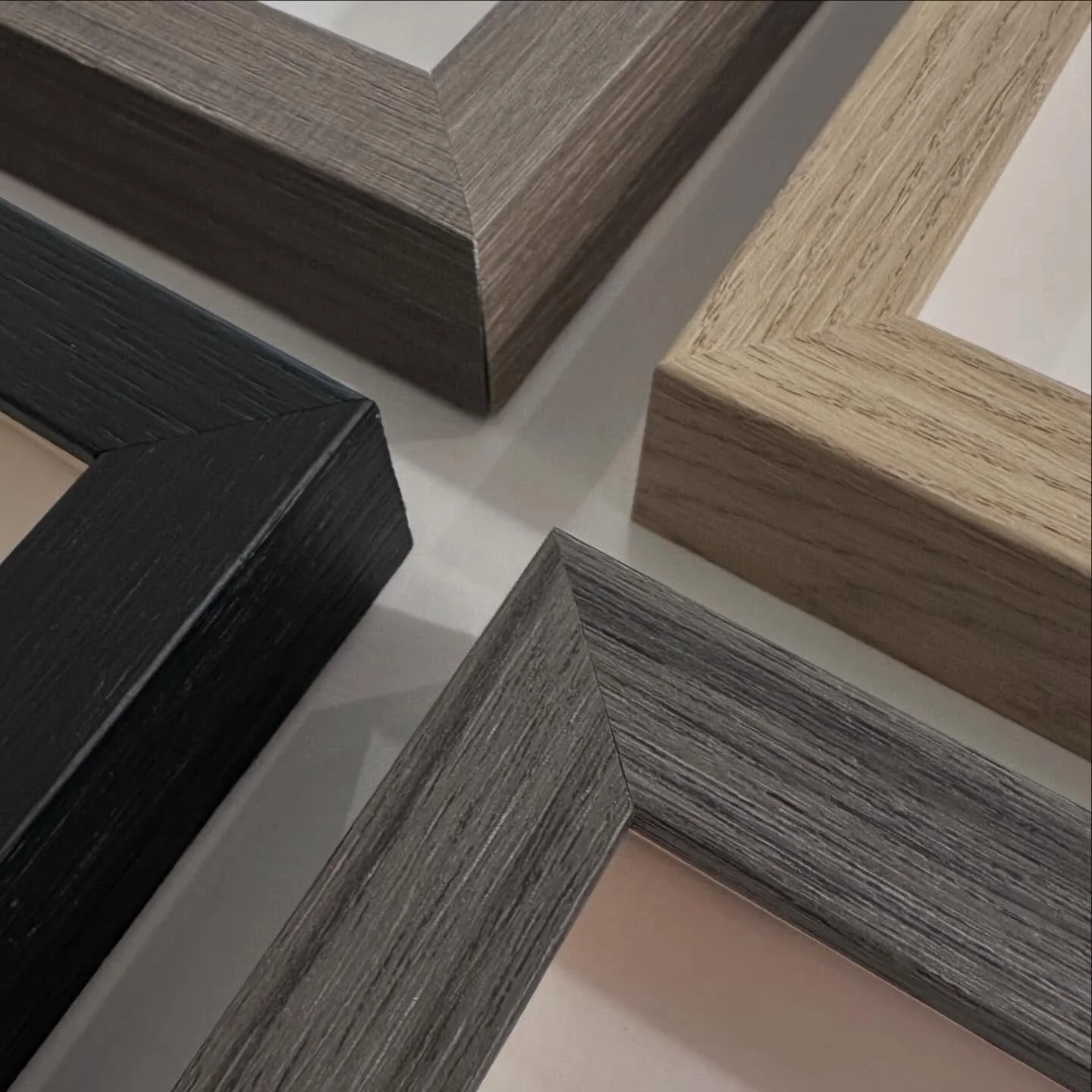 Our 4 frame options for limited edition prints: Oak veneer, charcoal, light walnut and open grain black. You can take your pick when ordering through the website or from either gallery.