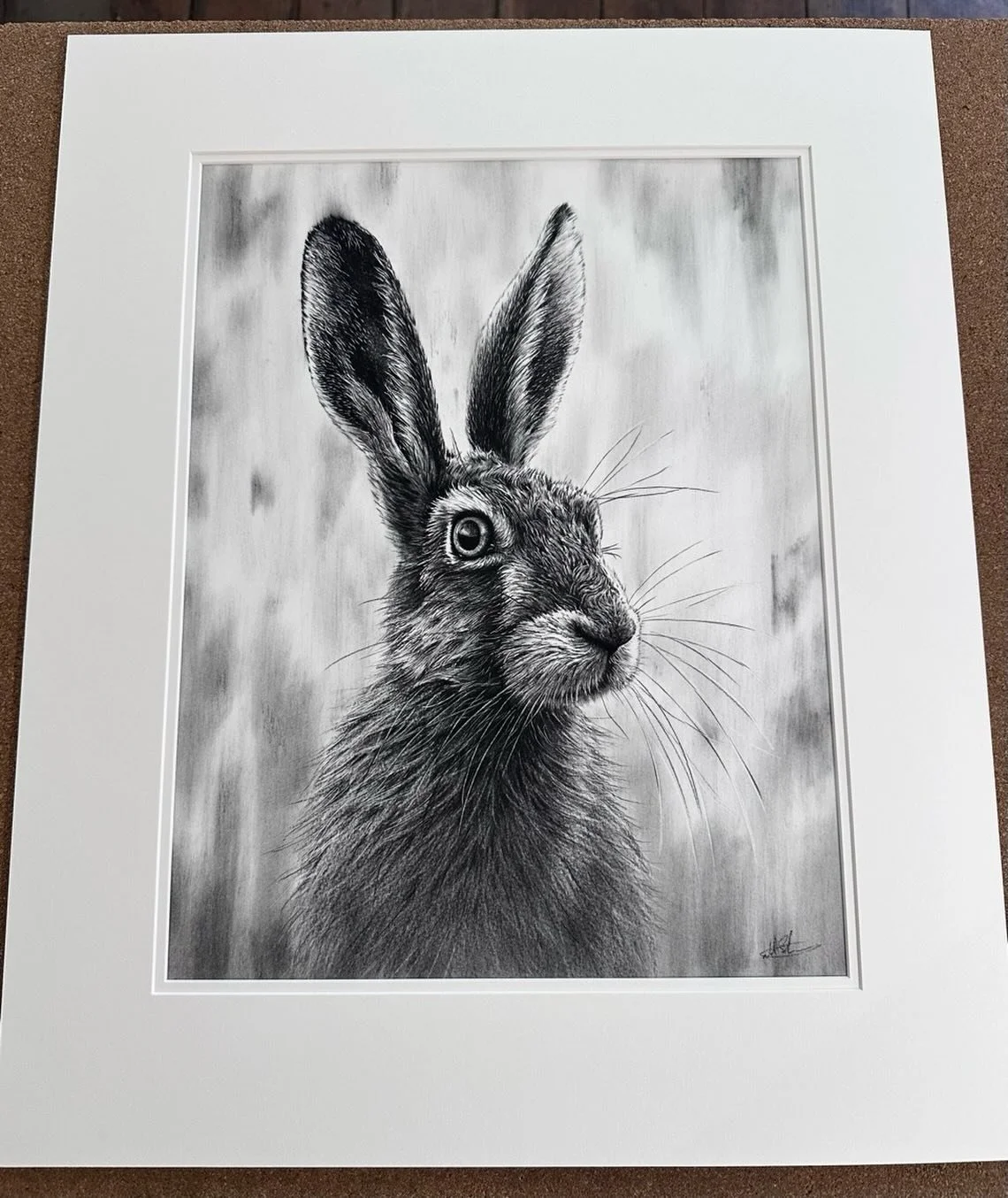The new hare original is signed, scanned, and mounted, all ready for the frame tomorrow