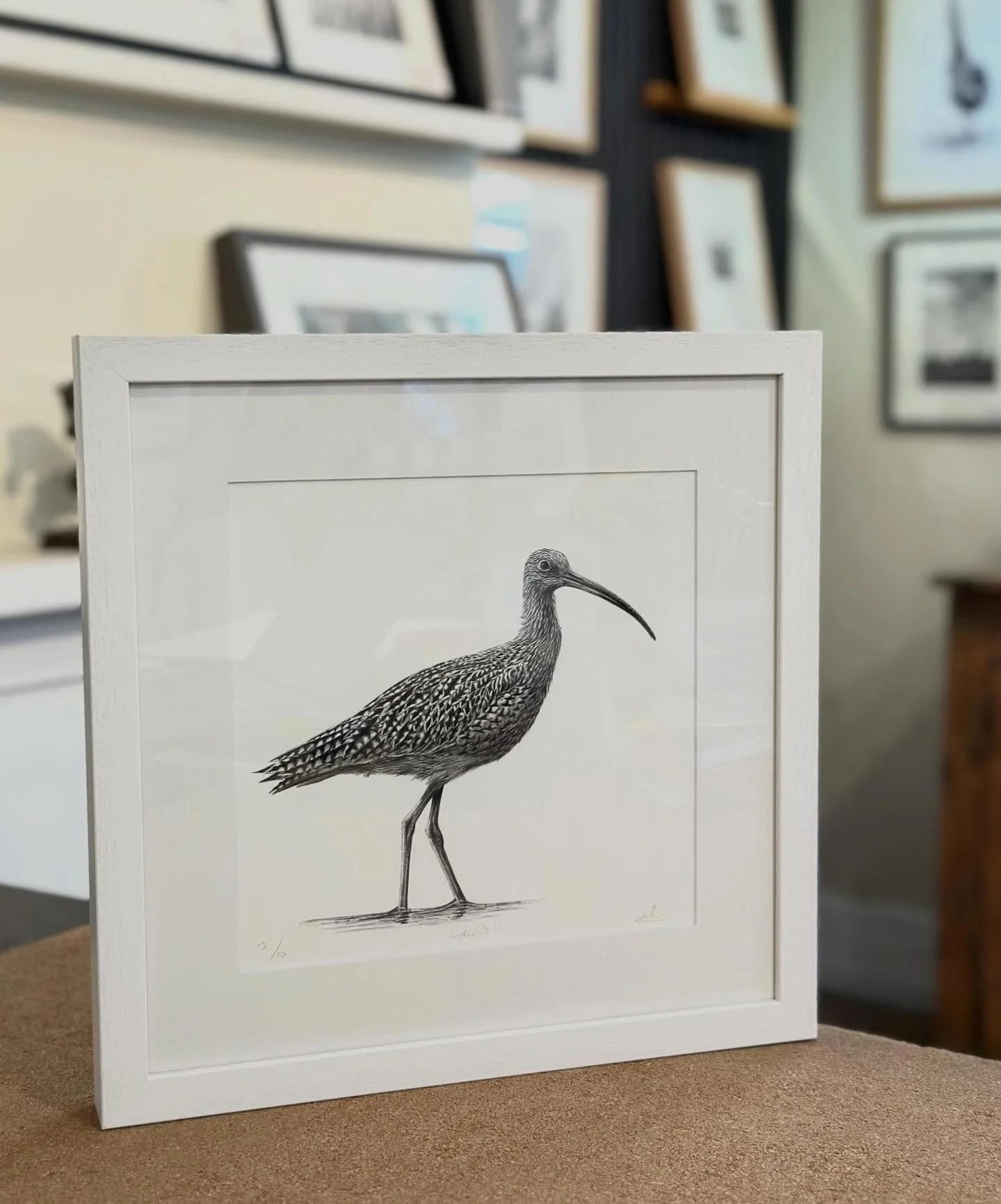 A Curlew and a Pheasant print both in white mouldings.