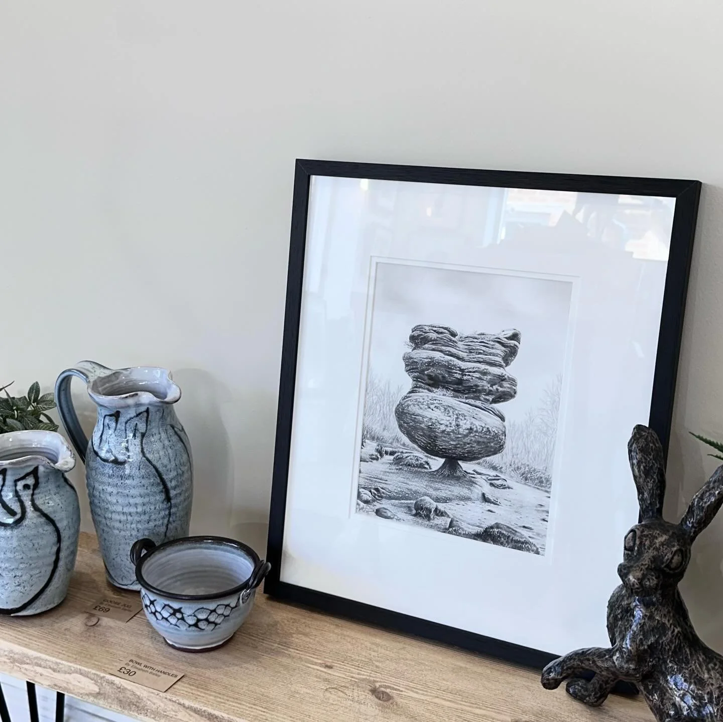 The balancing &lsquo;Idol Rock&rsquo; from Brimham Rocks. Original pencil drawings available from the Helmsley gallery