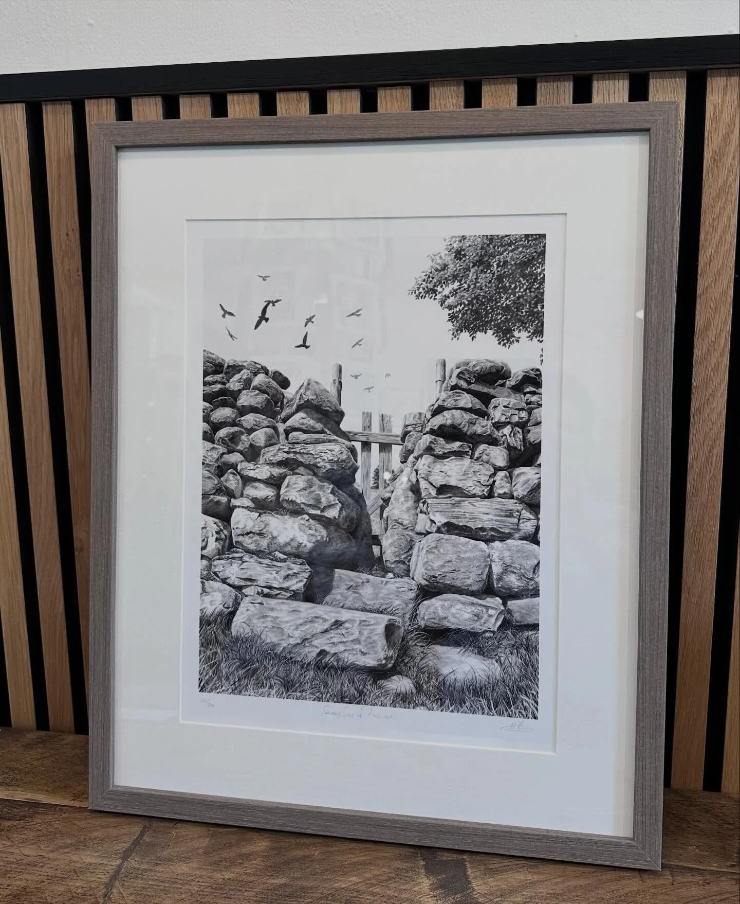 &lsquo;Squeeze Stile of Aysgarth&rdquo; limited edition print framed in a light walnut moulding, with a couple of close ups!  This drawing would be up there with the longest to draw!