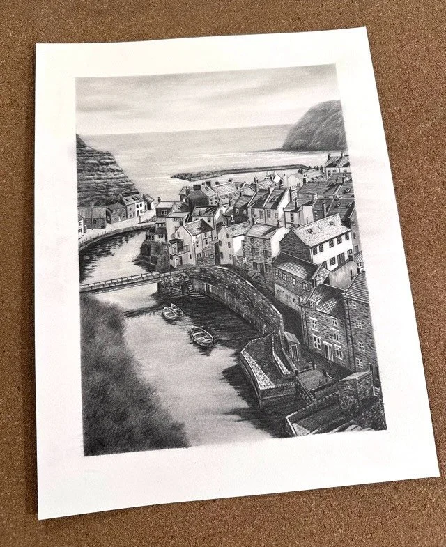 New original pencil drawing of Staithes. I&rsquo;ve wanted to redraw this view for a while now having drawn a tiny 10cm square drawing a few years ago.  This is approx 23x31cm and will be framed up in the next couple of days and available directly fr