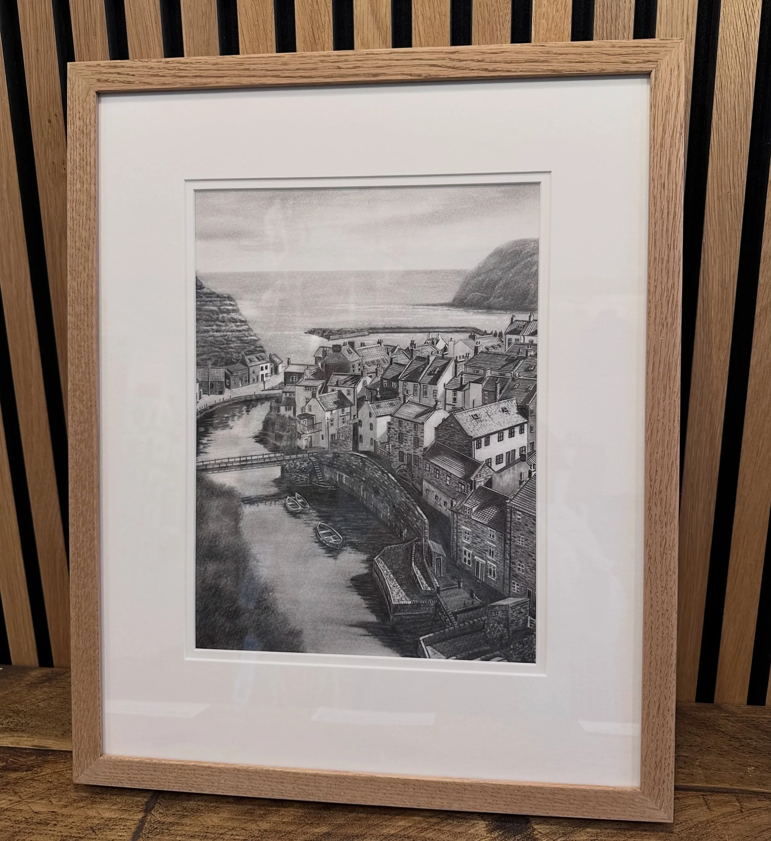 The new Staithes original all framed up in solid oak. The original is now available from our Helmsley gallery and limited edition prints are available on the website. There are only 50 prints in this edition.