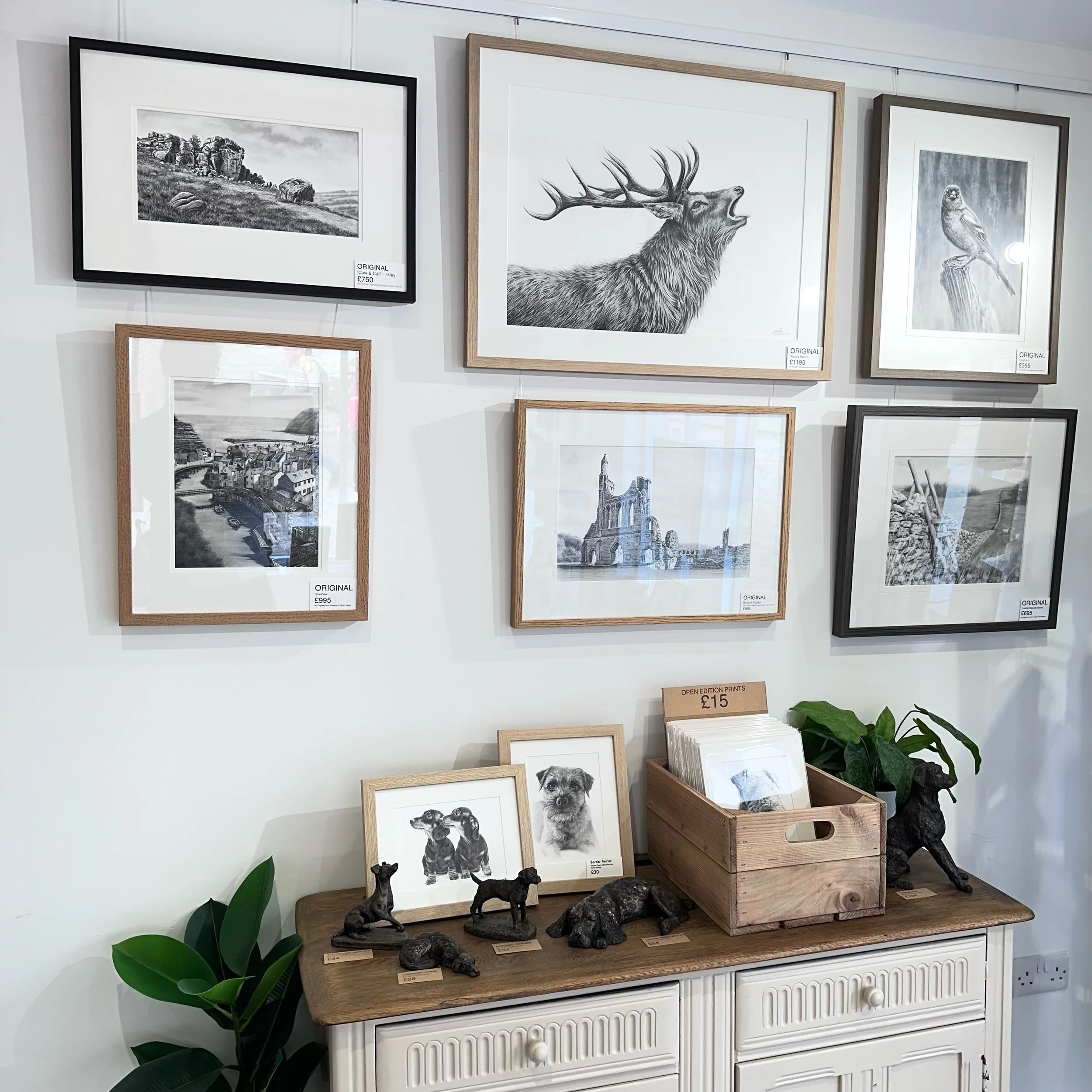 &lsquo;Staithes&rsquo; original drawing hanging in our Helmsley gallery.