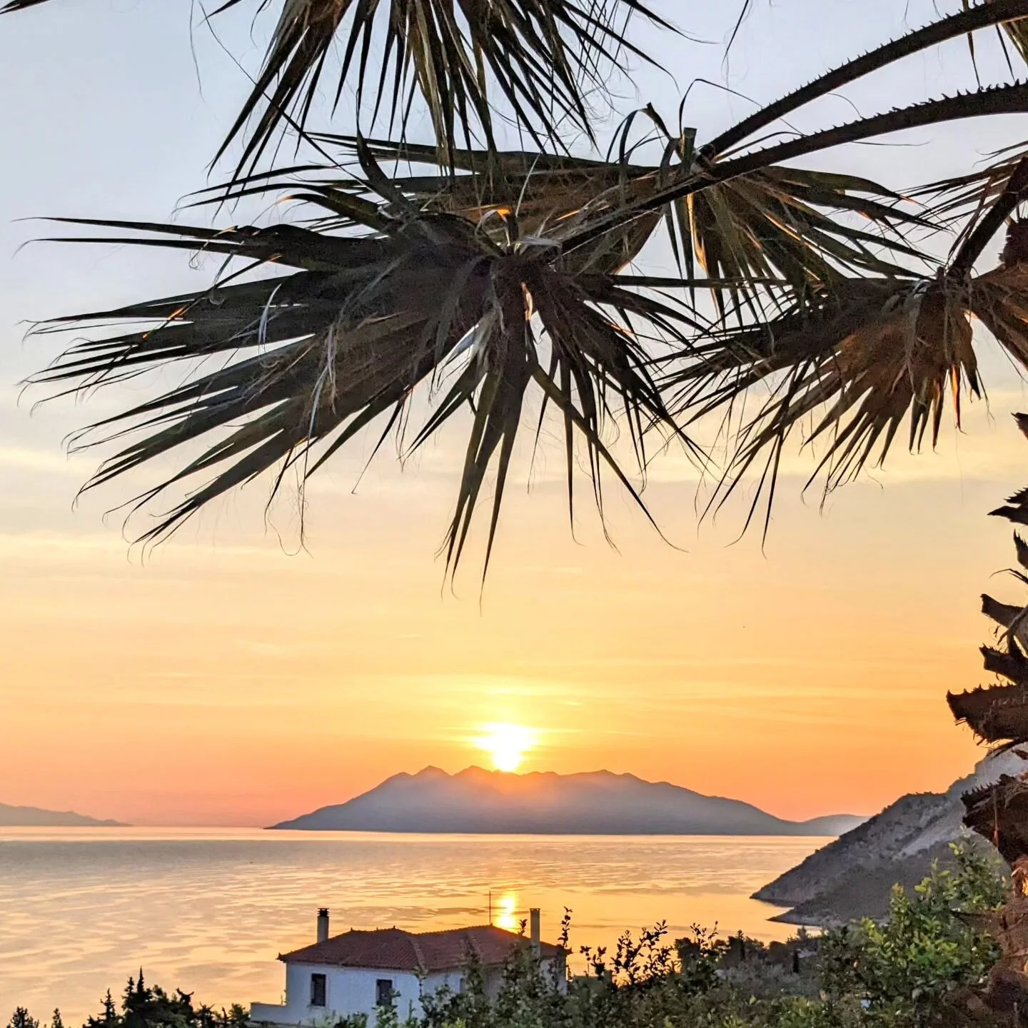Good Thursday morning! Watching the sun rise behind Methana volcano, our lunch destination for today's cycle ride :)
