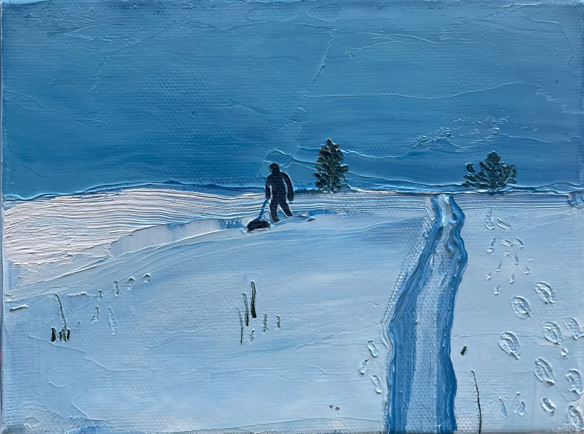 sledding 6"x8" 2026 oil on canvas