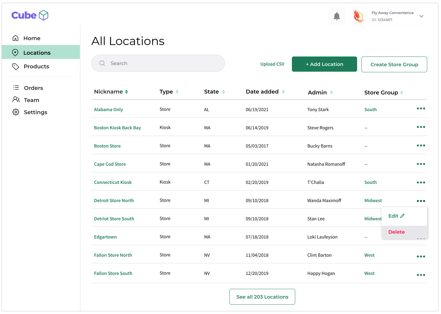 Store locations dashboard design