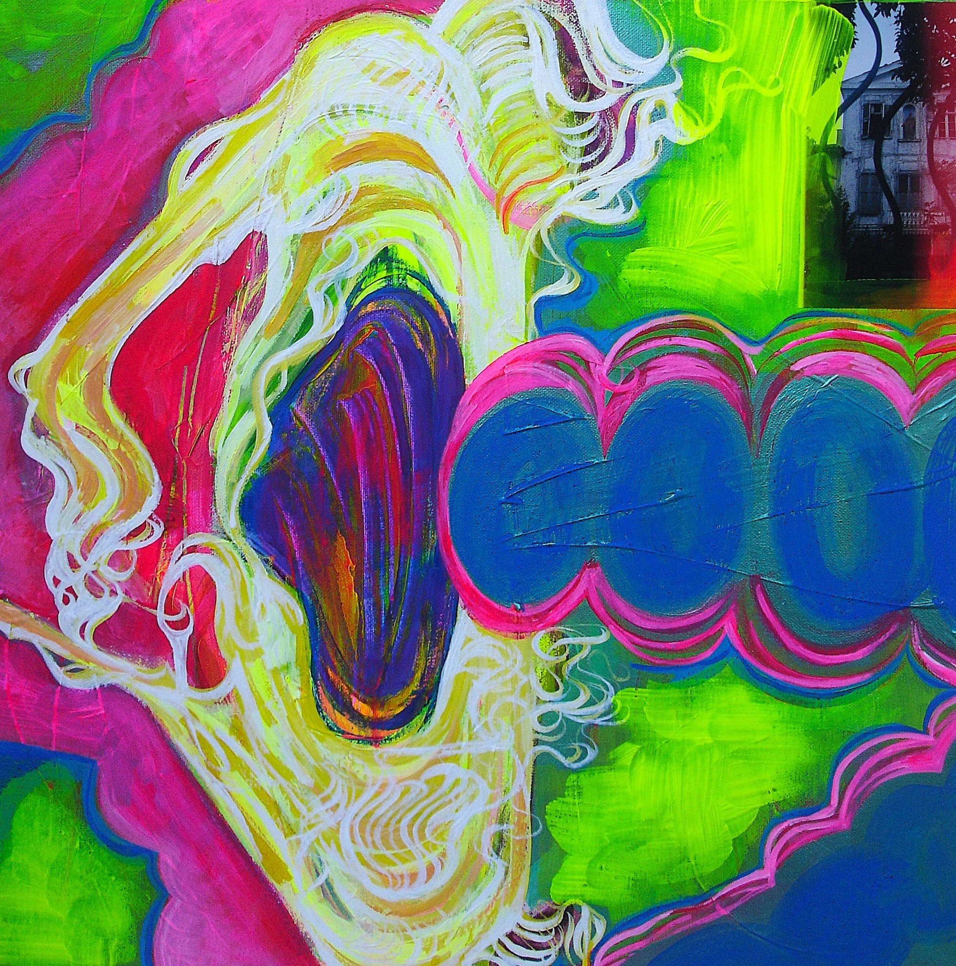 INTERDIMENSIONAL POSTCARD, 2026, Acrylics on canvas, 50 x 50 cm 