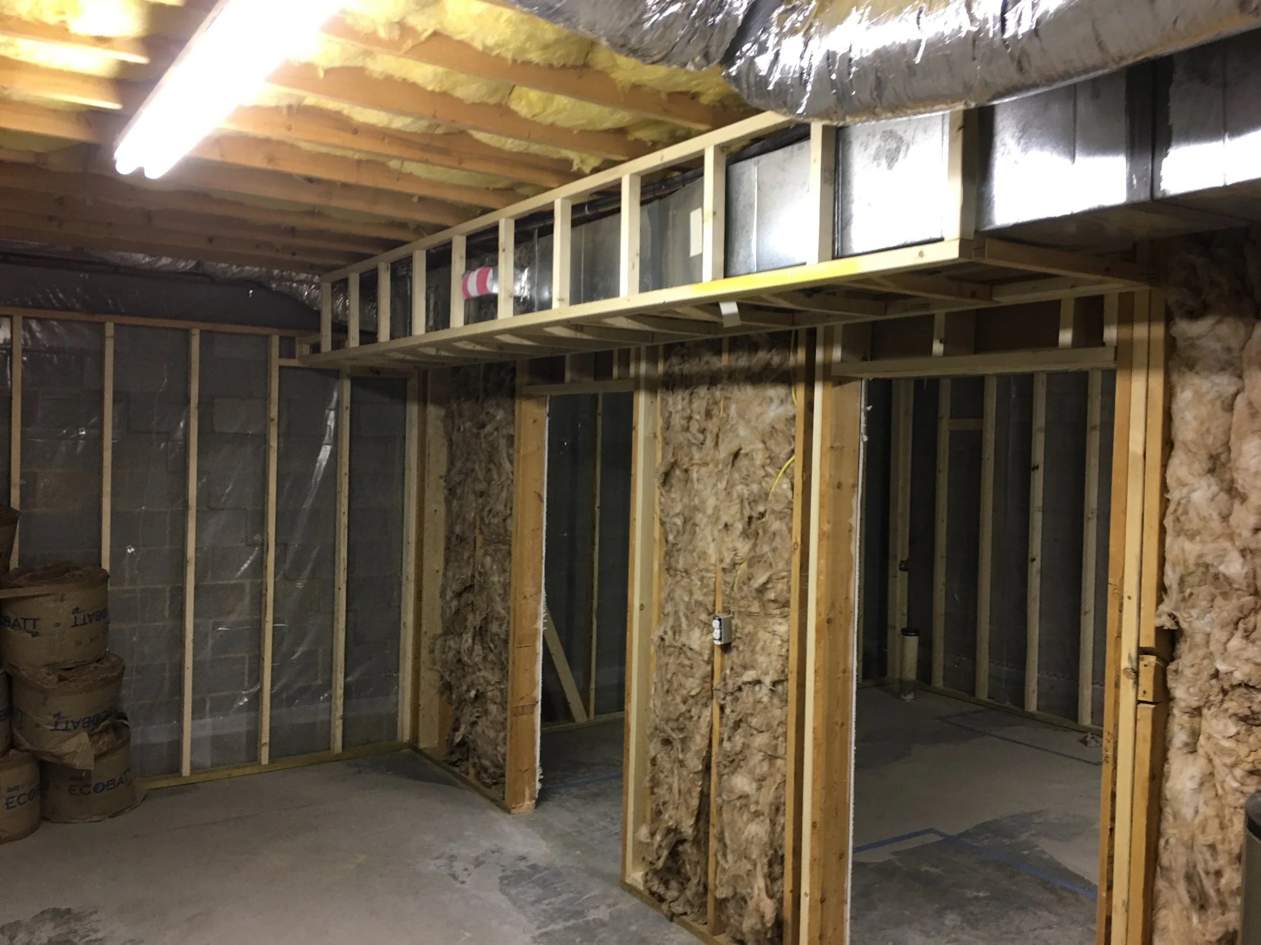Framing in a basement office in Yadkinville, NC.