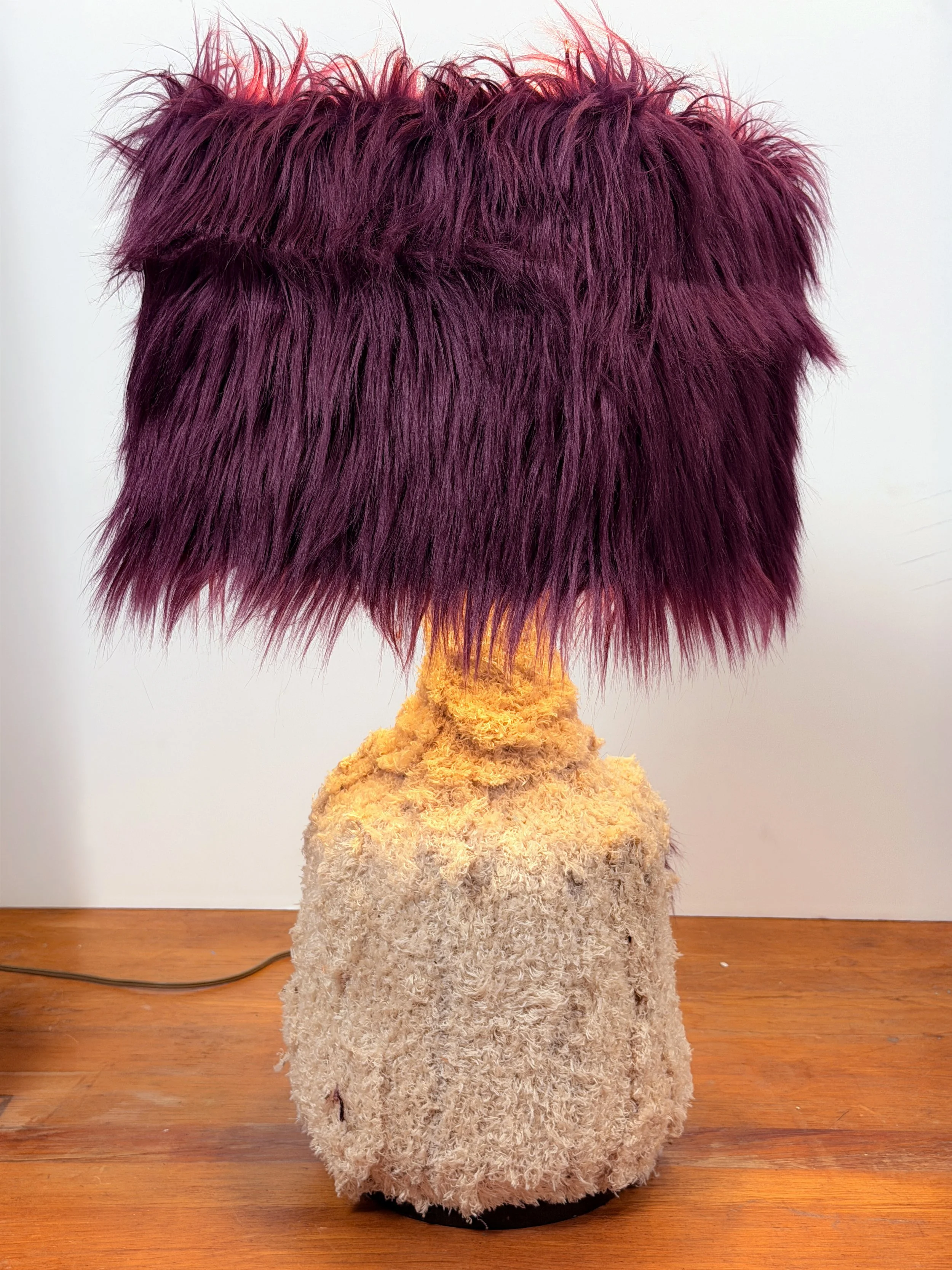 Emma Lee LaEmma Lee, handmade barfly character lamp with purple and cream fur, by Barak Hardleymp17.JPG