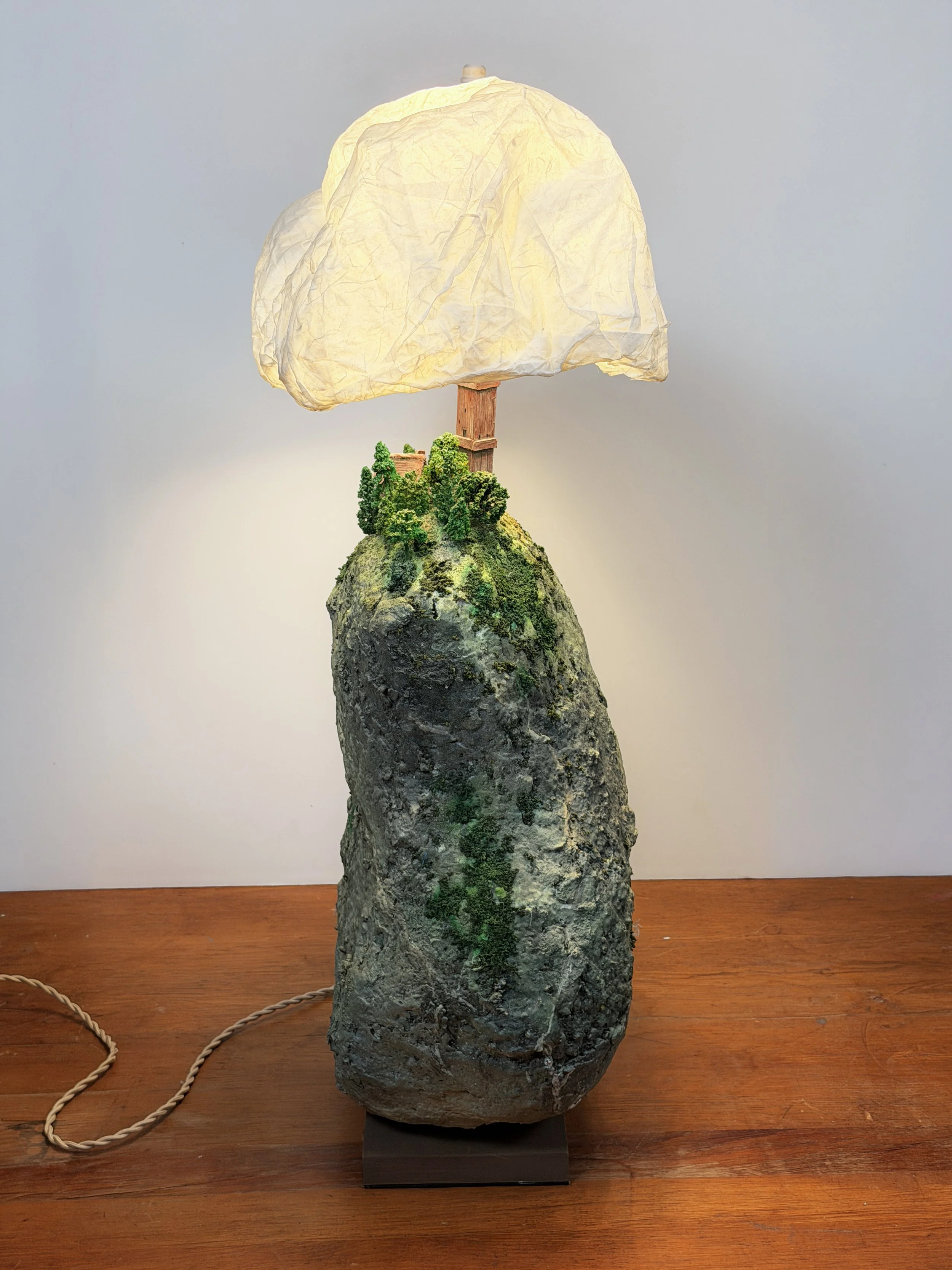 the lighthouse lamp Miniature Landscape lamp, handmade coastal island sculpture, by Barak Hardley