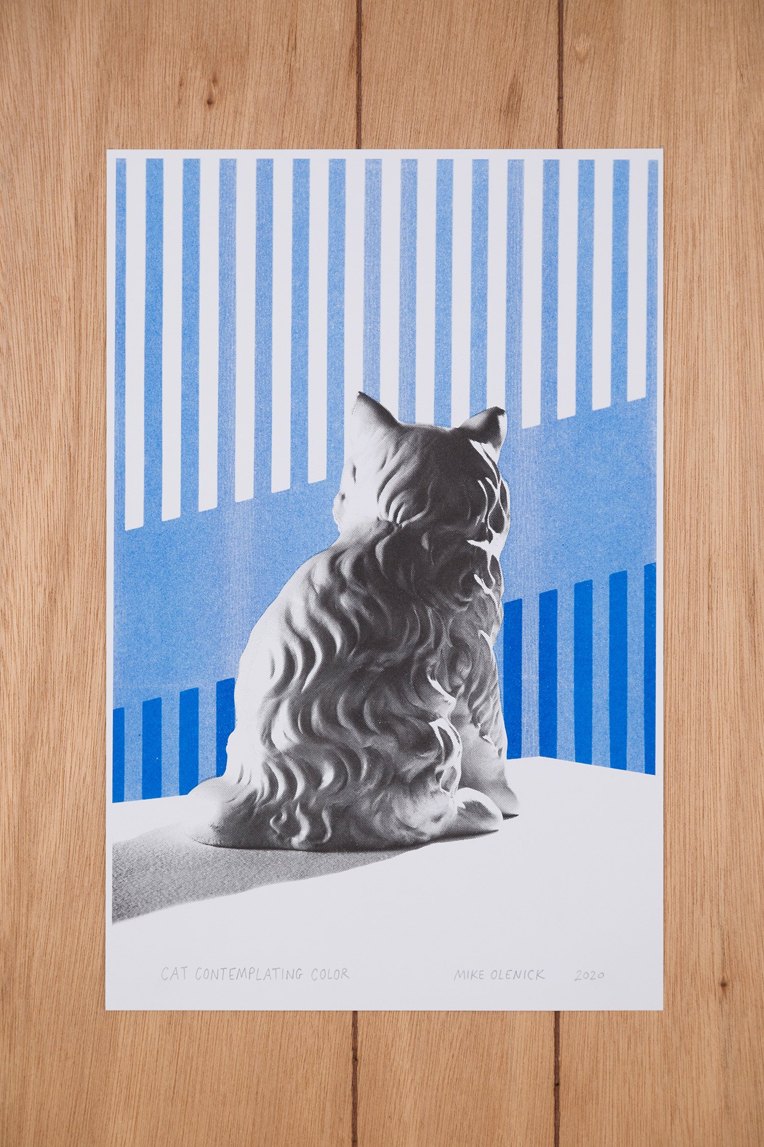 Cat Contemplating Color (Blue)