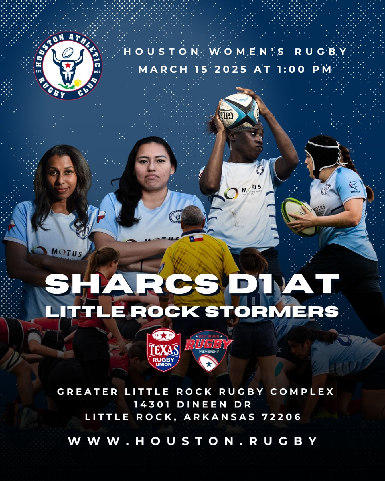 SHARCS D1 travel to Little Rock this weekend. 

GO HARC! 🏉 

#rugby #texas #arkansas