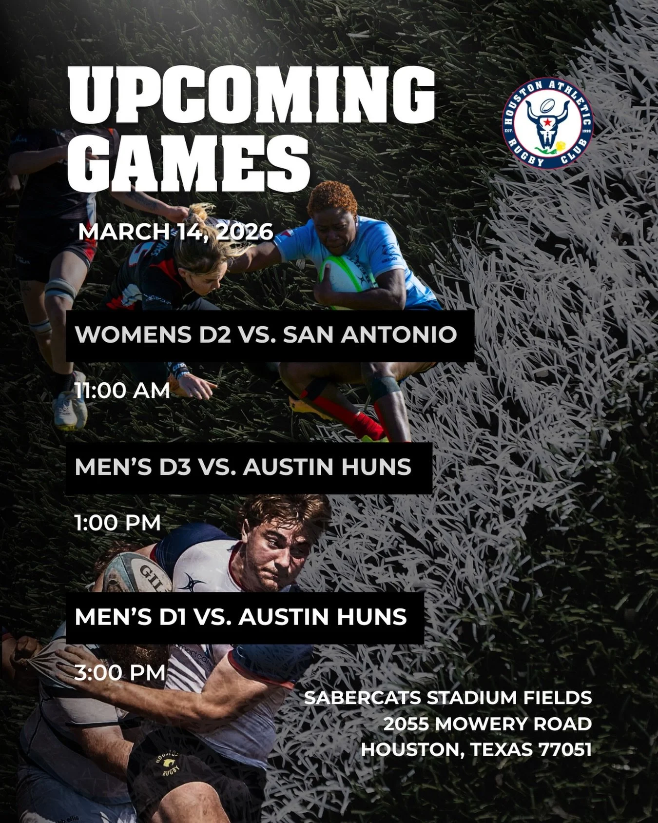 As the regular season begins to wrap up, HARC will host 3 matches this weekend at the Sabercats Stadium Training Fields! These games are free to attend and open to the public (no dogs allowed). 

Women&rsquo;s D2 vs. San Antonio at 11:00 AM

Men&rsqu