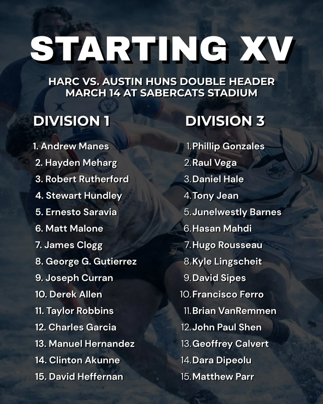 HARC host the Huns in an epic battle on the Sabercats Stadium training fields

D3 KO 1:00 PM

D1 KO 3:00 PM

📍 2055 Mowery Road

GO HARC! 

GO HARC! #texasrugby #houston #rugby