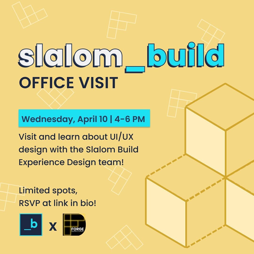 🚀 Explore the world of UX design at our exclusive office visit with Slalom Build&rsquo;s Experience Design team! Join us on April 10th from 4-6 PM for an immersive experience, including an office tour, icebreaker, XD Case Study showcase, XD + Dev Q&