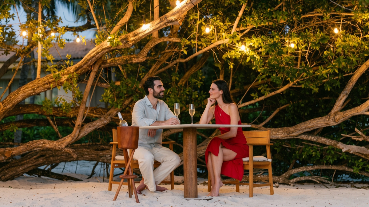 Huffman Travel image of Couple dining on the beach
