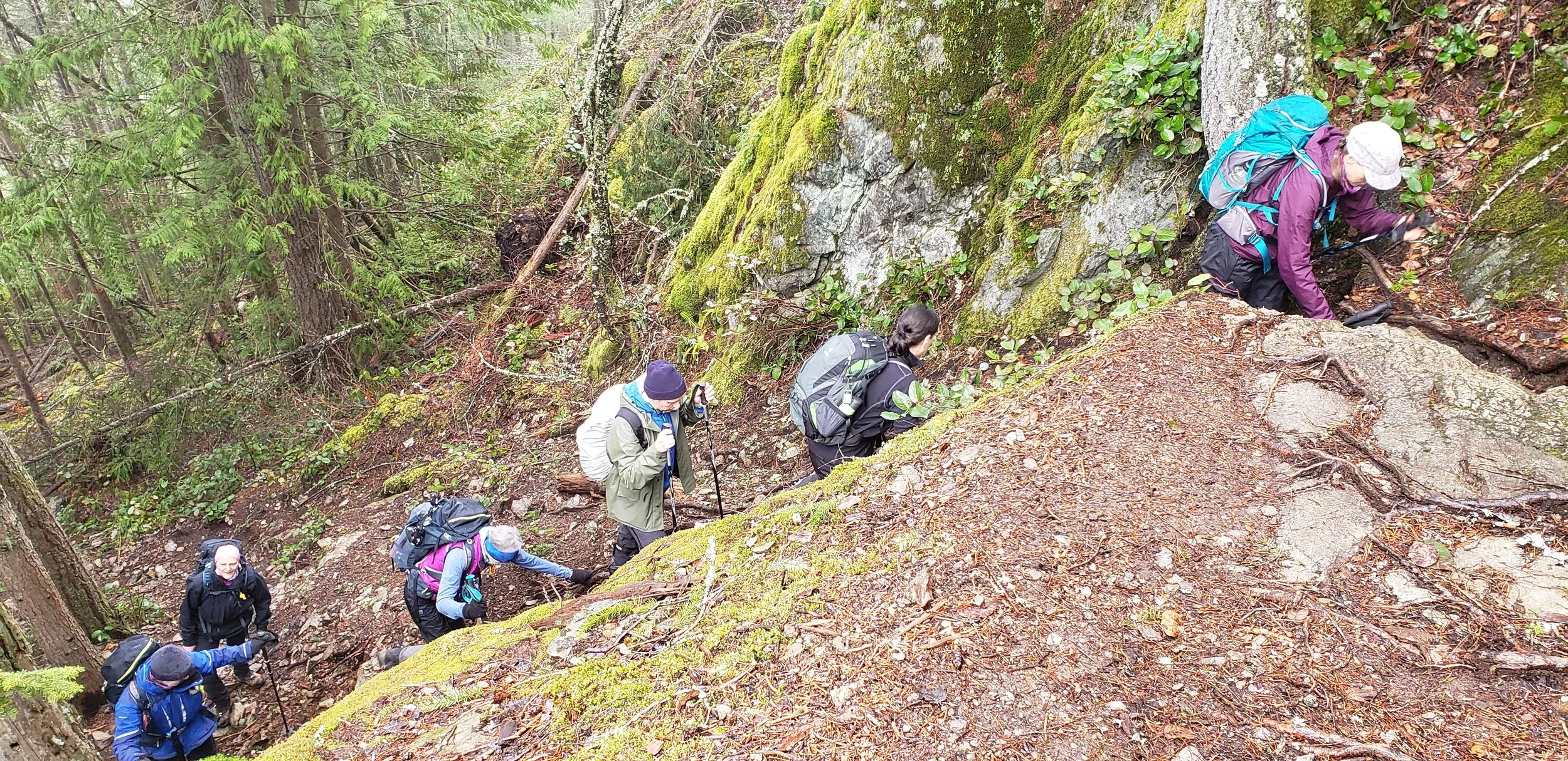 Several of our group climbing up one of the steeper sections of the trail by Rob